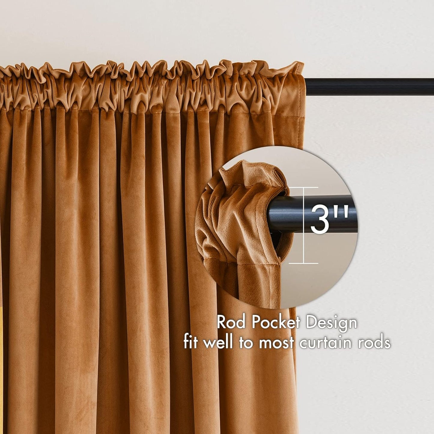MIULEE Gold Brown Velvet Curtains Thermal Insulated Blackout Curtain Fall Drapes for Bedroom Living Room Darkening 96 Inches Long Curtains Panels Rod Pocket Set of 2