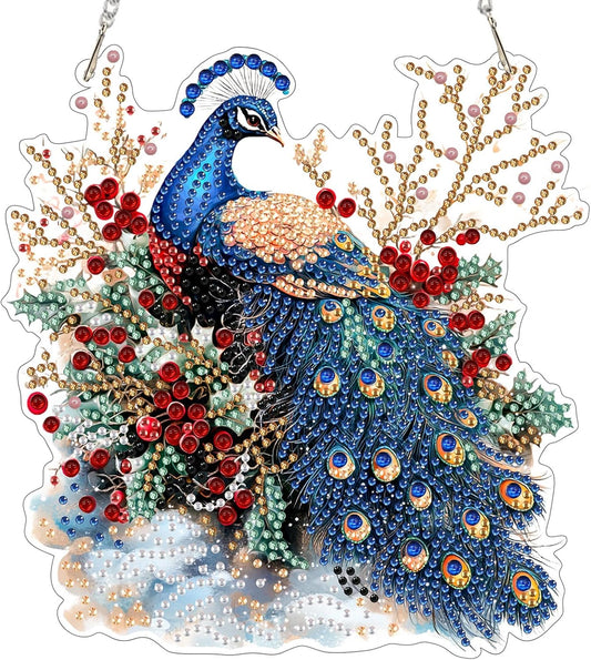 EOBROMD Diamond Hanging Art Kits for Adults, Peacock Flower Diamond Art Painting Suncatcher, DIY Special Shaped Rhinestone Kits for Adults, Window Pendants Home Garden Wall Hanging Ornament