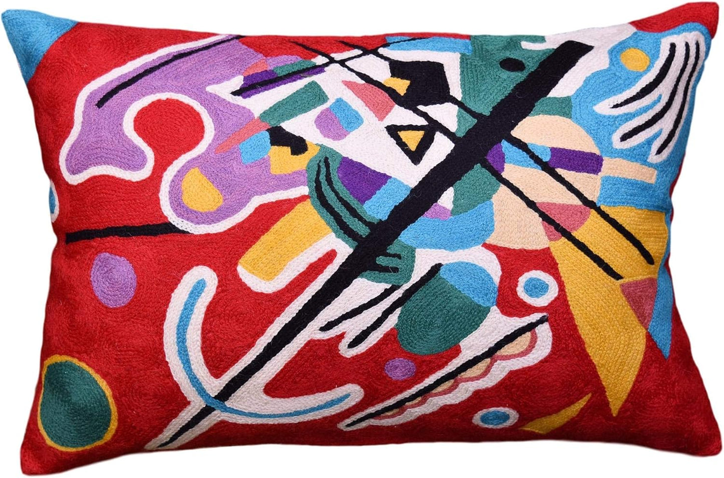 Lumbar Kandinsky Red Abstract Pillow Cover Modern Throw Pillowcase Modern Chair Cushion Red Contemporary Pillowsham Farmhouse Couch Cushions Hand Embroidered Wool Size 14x20