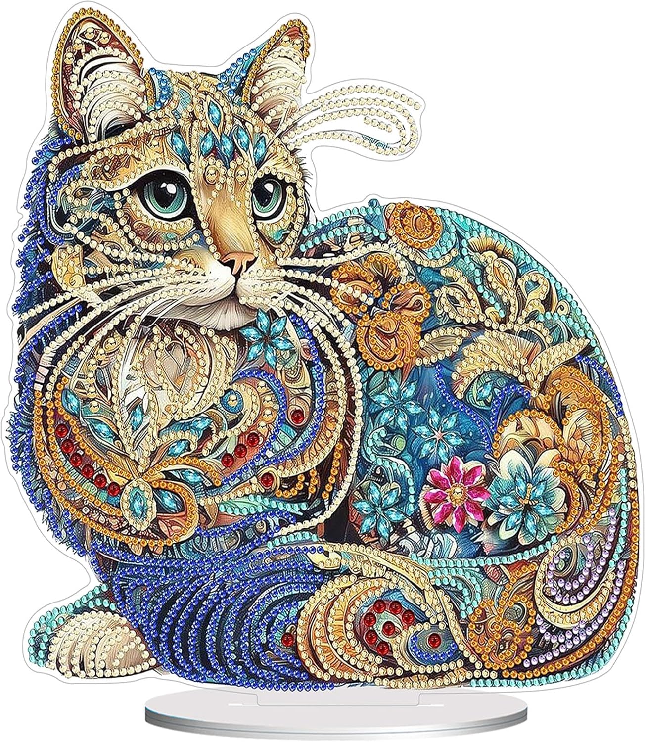 Diamond Painting Kits for Adults Beginners, 5D Full Drill Cat Crystal Art Desktop Ornament, DIY Single Sided Home Office Desk Decor, Creative Craft Gift Set with Tools