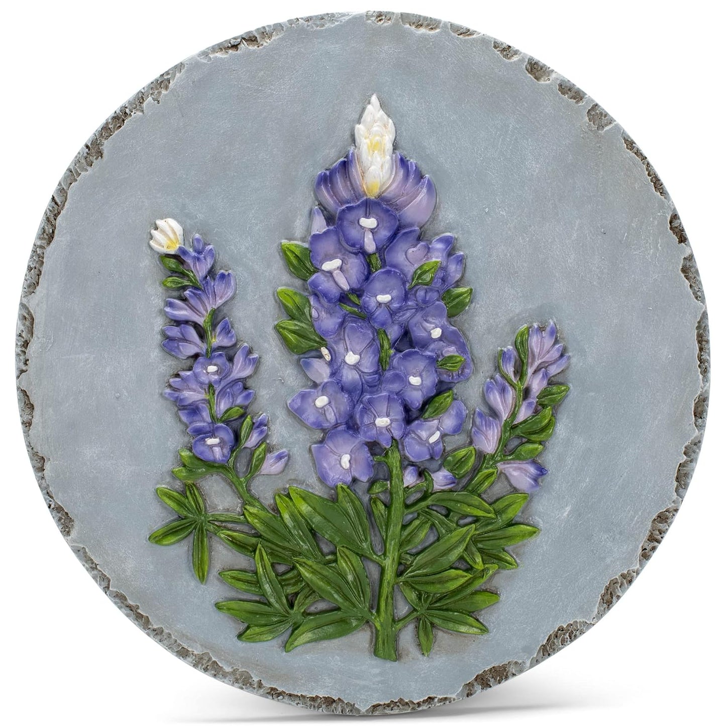 NAT & Jules Floral Colorful Dimensional Indoor Outdoor 12 inch Round Cast Resin Decorative Garden Stepping Stone, Patio, Walkway Sculpture Yard Art, Bluebonnet