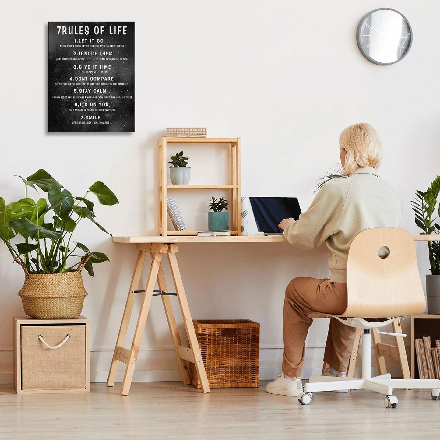 7 Rules of Life Wall Art Motivational Inspirational Poster Printed on Canvas Wall Decor for Living Room or Office Size11.5 x 15 Inch Framed Canvas Prints For Bedroom or Home Art Decoration Positive