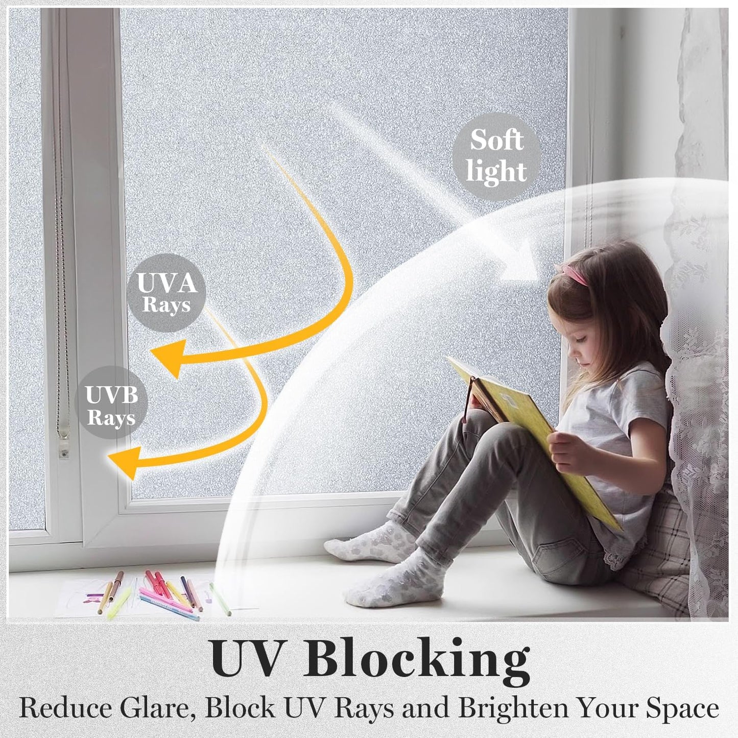 DUOFIRE Window Privacy Film, Sparkling Frosted Glass Window Film, UV Blocking Non-Adhesive Static Cling Windows Clings, No Glue Removable Windows Coverings for Home Office Bathroom, 11.8 X 78.7 inch