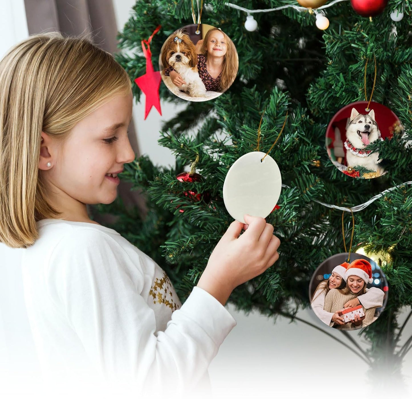 Sublimation Easter Ornament Blanks, Two Sided Sublimation Ceramic Ornaments, Sublimation Blanks Products Bulk, Personalized White Christmas Ornaments for Crafts, Gifts for Women