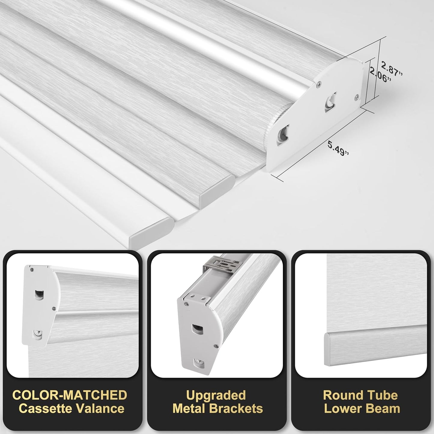 BERISSA Cordless Dual Roller Shades with Cassette Valance, Blackout and Light Filtering, Day and Night Shades for Home Office Door. Striped Jacquard White. 34 W x 72" H