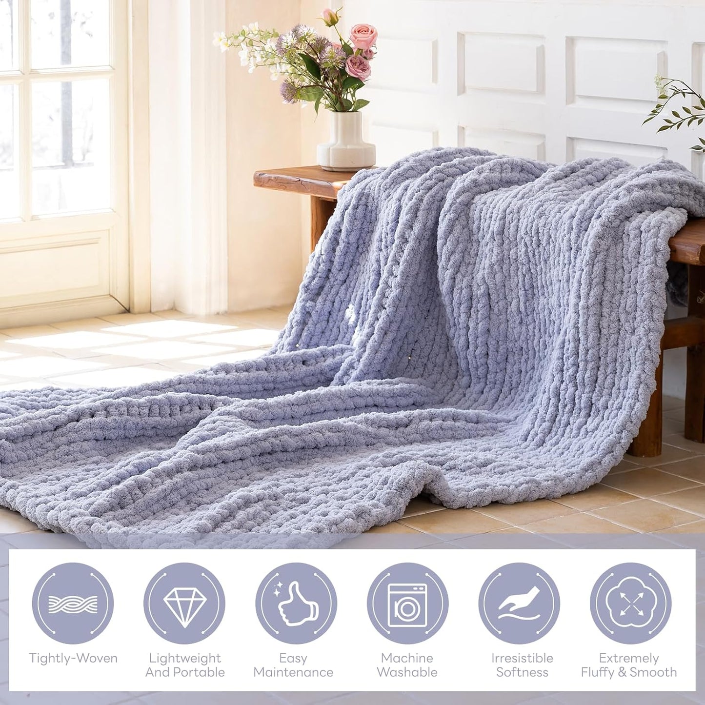 Chunky Knit Blanket - Luxury Soft Cozy 50 * 60 Throw Blanket,100% Woven Blanket Rope Knot Throw Blanket for Couch, Sofa, Home Decor, Gift - Machine Washable（Grey）