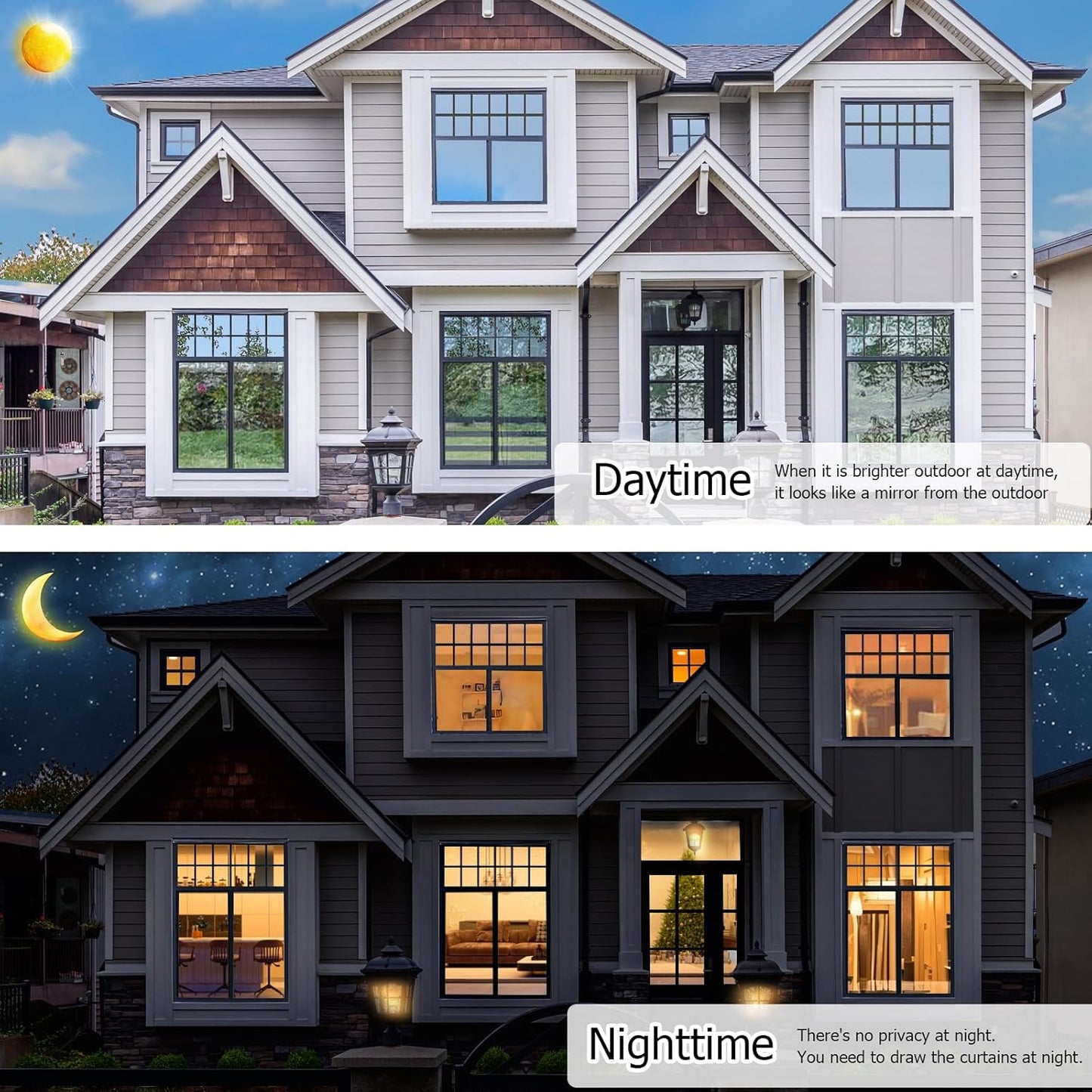 HIDBEA One Way Privacy Window Film, Daytime Privacy Sun Blocking Anti UV Reflective Window Film Heat Control Static Cling Window Tint Film for Home and Office, Silver, 35.4 x 78.7 Inch