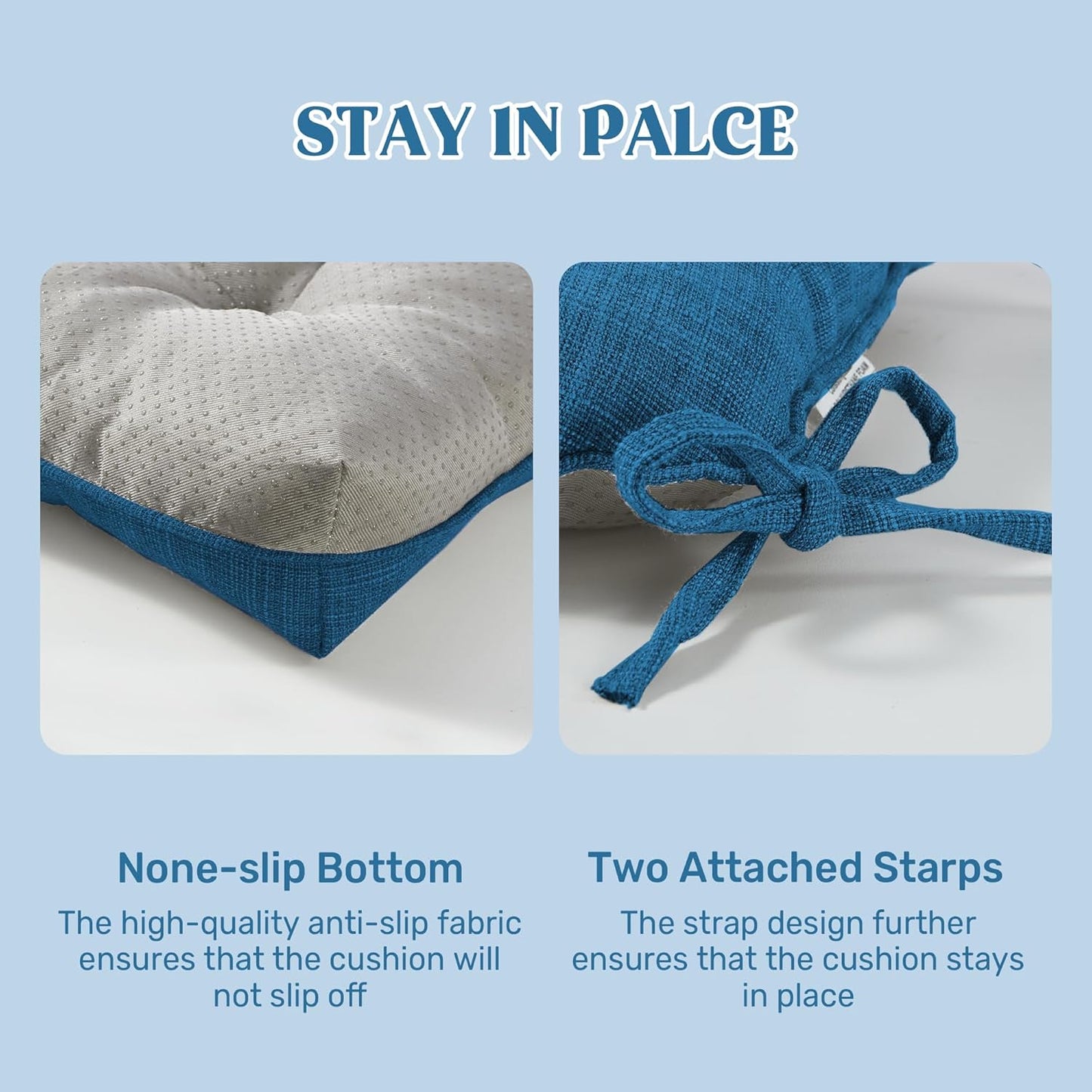 puredown® Chair Cushions for Dining Chairs, Tufted Memory Foam Chair Pads with Non-Slip Backing, Kitchen Seat Cushions with Ties, Washable Seat Pads Set of 4, 15.5" x 15.5" x 4", Navy