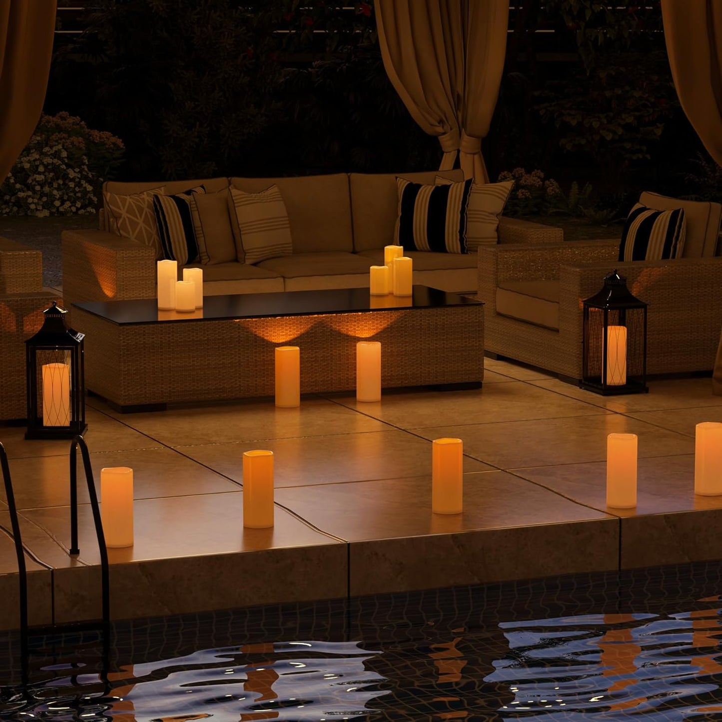 6" 8" 10" x 4" White Large Waterproof Outdoor Flameless Candles Battery Operated LED Flickering Pillar Candles with Remote and Timer for Indoor Outdoor Lanterns, Long Lasting, Set of 3