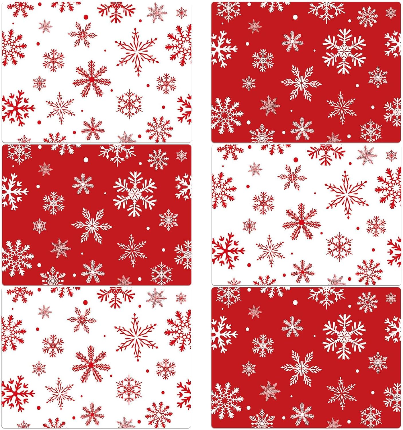Christmas Placemats Set of 6 Christmas Red and White Snowflake Plastic Table Mats Winter Place Mats Washable Seasonal Xmas Winter Holiday Table Decoration for Indoor Outdoor Party Kitchen Dining