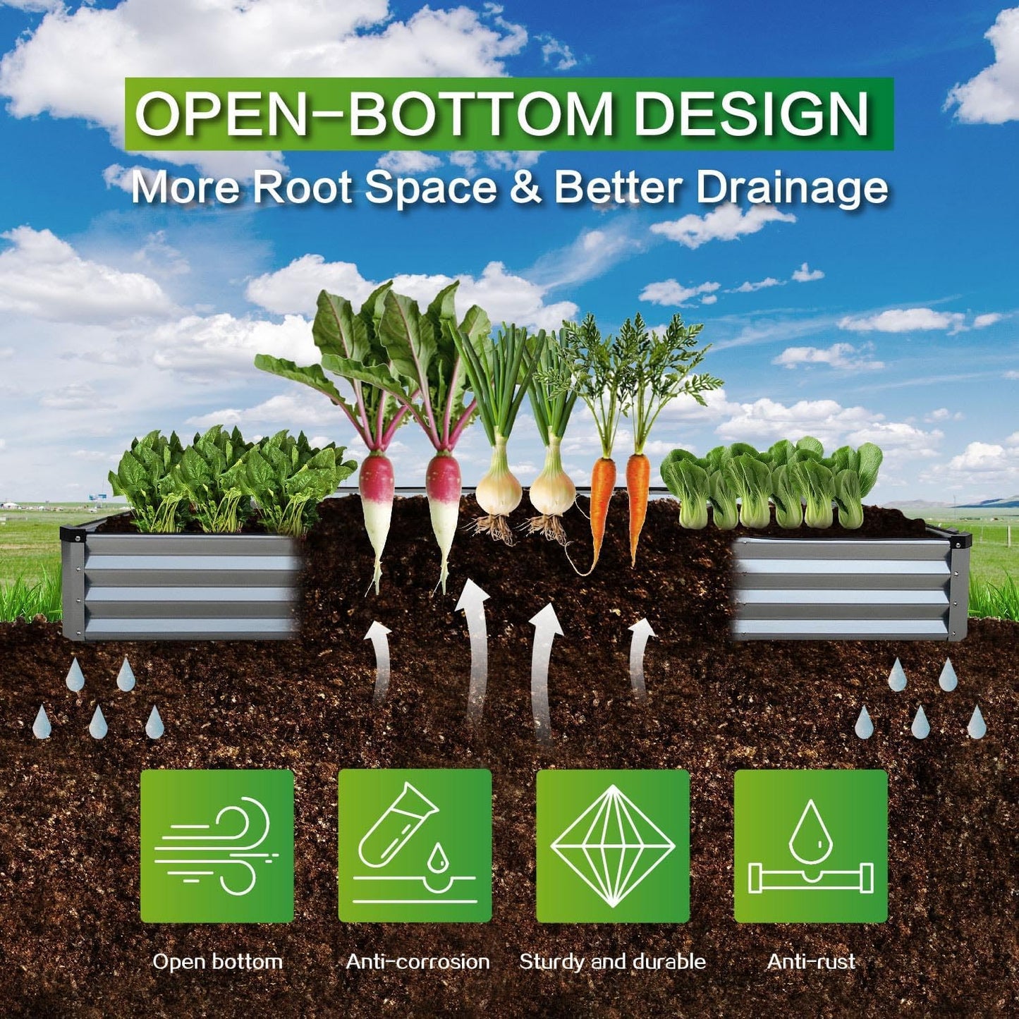 GARDMAX 8x4x1FT Galvanized Raised Garden Bed Kit, Metal Planter Boxes Outdoor with Easy Assembly, Large Garden Bed for Vegetables, Fruits, Flower, Herbs Rectangle Silver