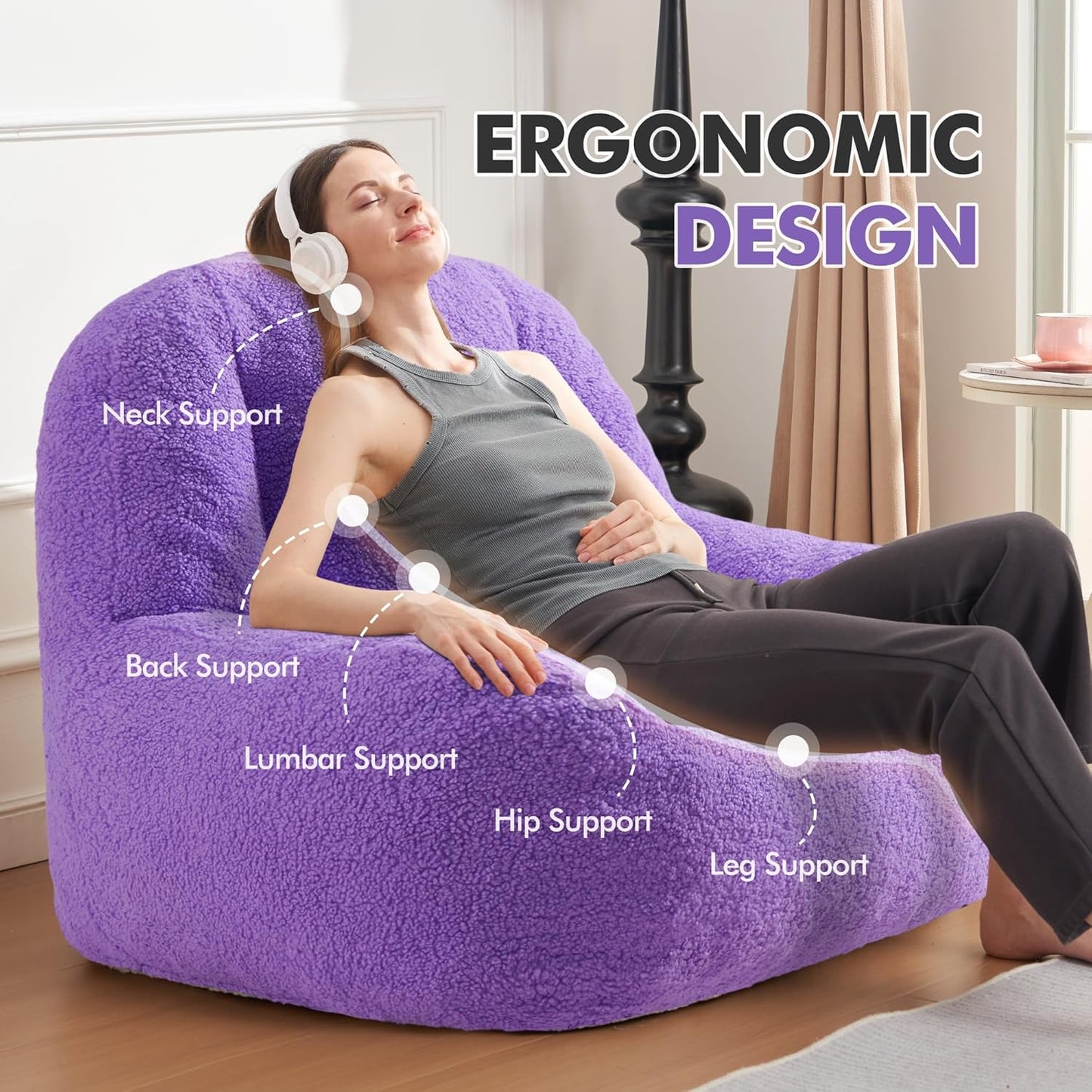 Homguava Bean Bag Chairs for Adults,Giant Beanbag Couch Adult Bean Bag Chair with Filler Included,Modern Lazy Sofa Comfy Chair for Living Room(Purple)