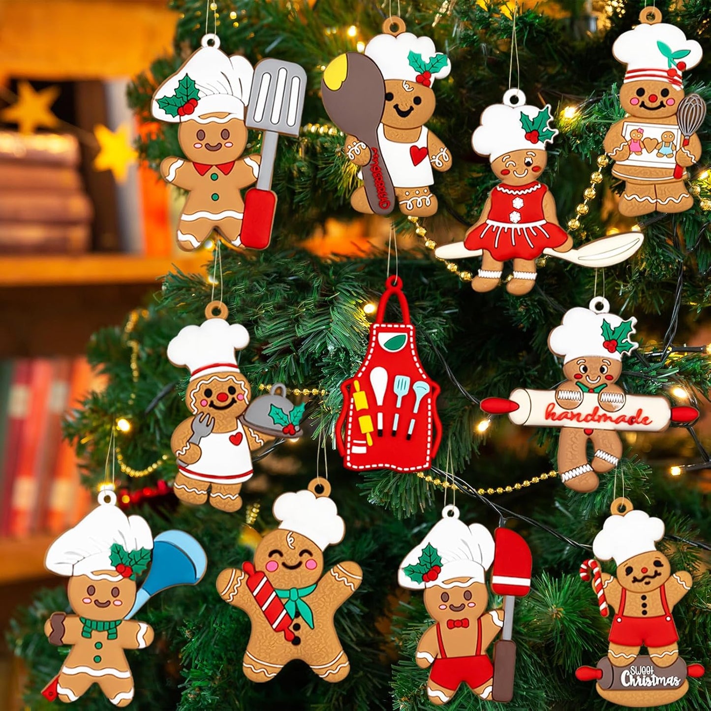 24pcs Gingerbread Christmas Decoration for Tree - Cooking Gingerbread Man Ornaments Christmas Hanging Decor for Christmas Tree Home Kitchen Decor Party Supplies
