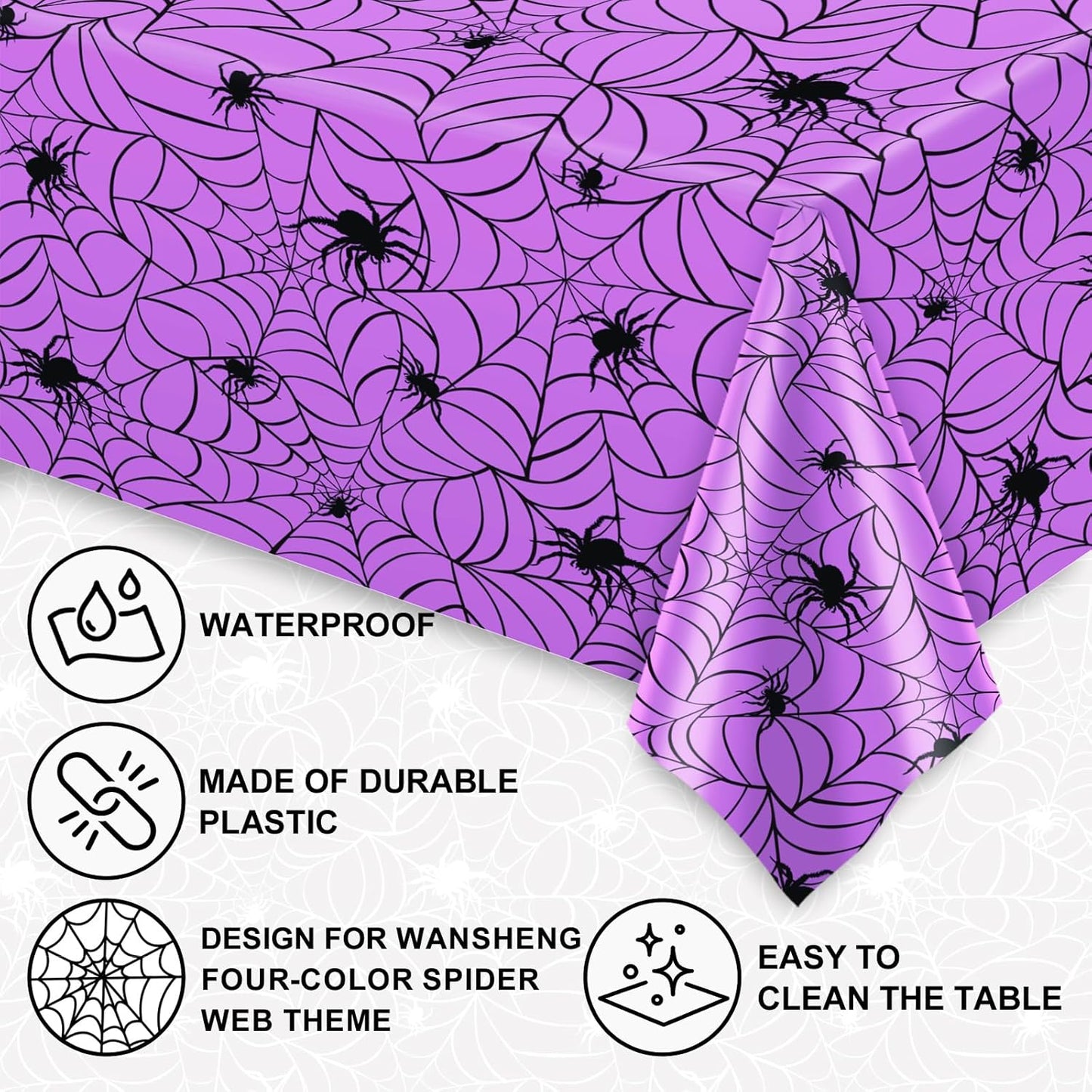 Whaline 4 Pcs Halloween Plastic Tablecloths Colored Spider Web Disposable Table Cover Spiderweb Rectangle Table Cloth for Trick or Treat Holiday Party Decor, 54 x 108 Inch