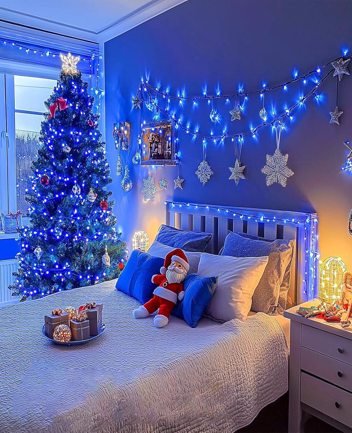 197FT 600 LED Christmas Lights Outdoor, Plug in Christmas Tree Lights 8 Modes, Waterproof String Twinkle Lights for Indoor House Patio Garden Party Wedding Holiday Decorations, Blue