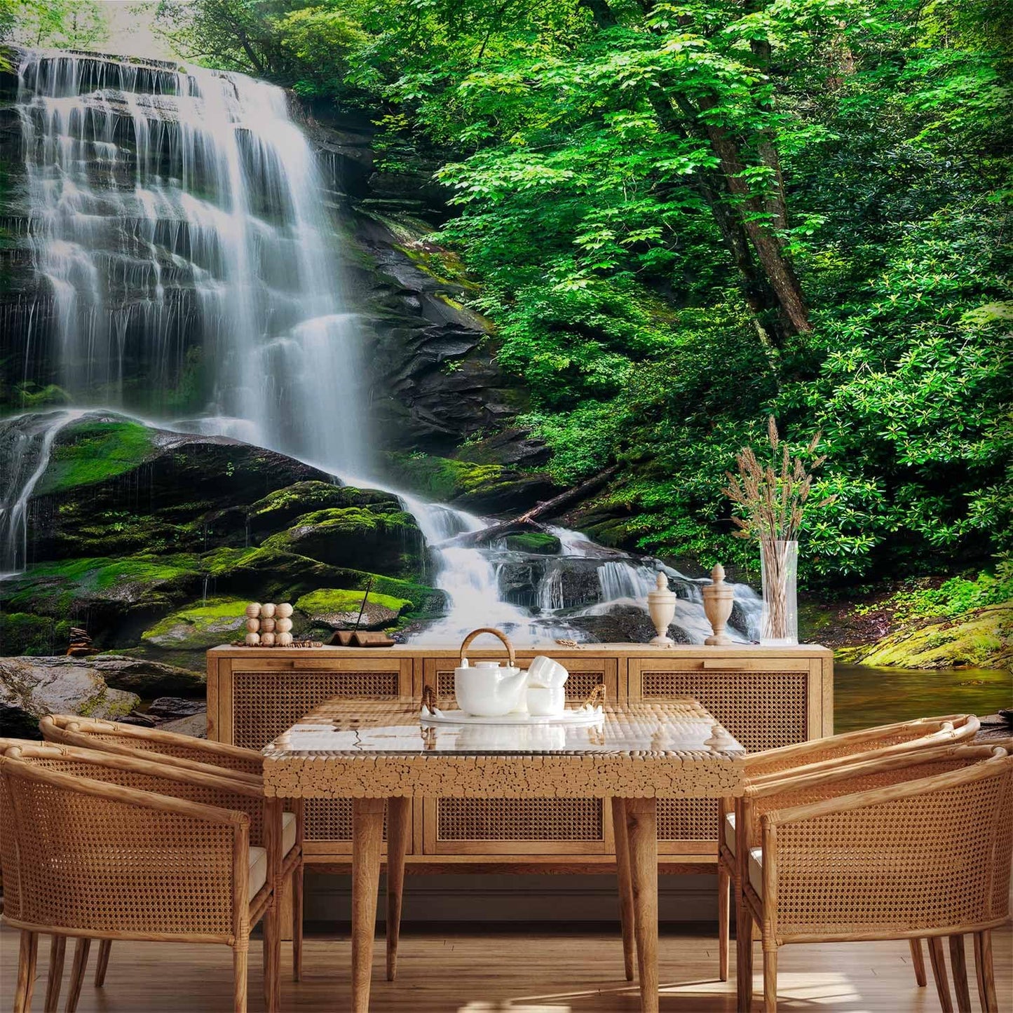 artgeist Wall Mural Peel and Stick Waterfall 212x98 in - XXL Self-Adhesive Corner Wallpaper Removable Large Sticker Foil Angle Wallpaper Wall Decor Print Nature Landscape Forest Tree c-B-0473-a-a