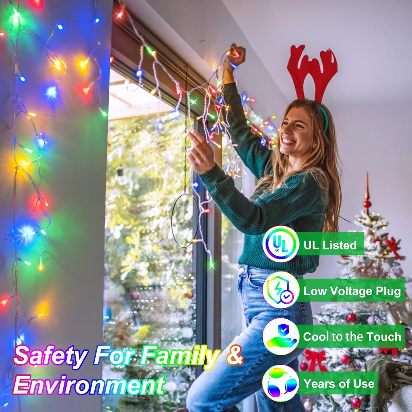 792 LED Christma Lights with 176 Drops, 82ft Outdoor Hanging lights with 8 Modes & Timer Memory, Outsite Waterproof Curtain String Lights for Front House Fence Tree Holiday Decorations Multicolor