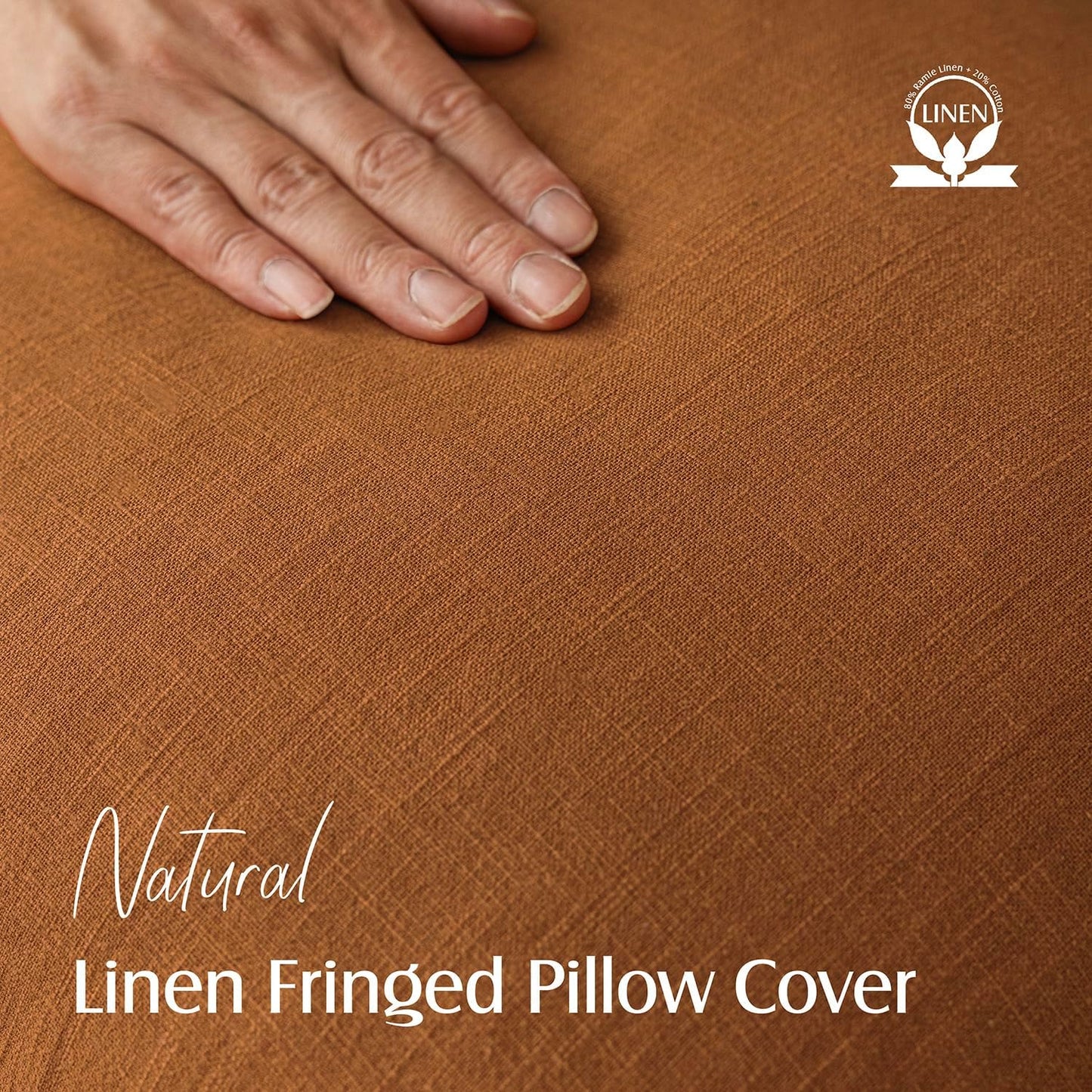 Foindtower Set of 2 Decorative Linen Fringe Throw Pillow Covers Cozy Boho Farmhouse Cushion Cover with Tassels Soft Accent Pillowcase for Couch Sofa Bed Living Room Home Decor, 20×20 Inch, Orange