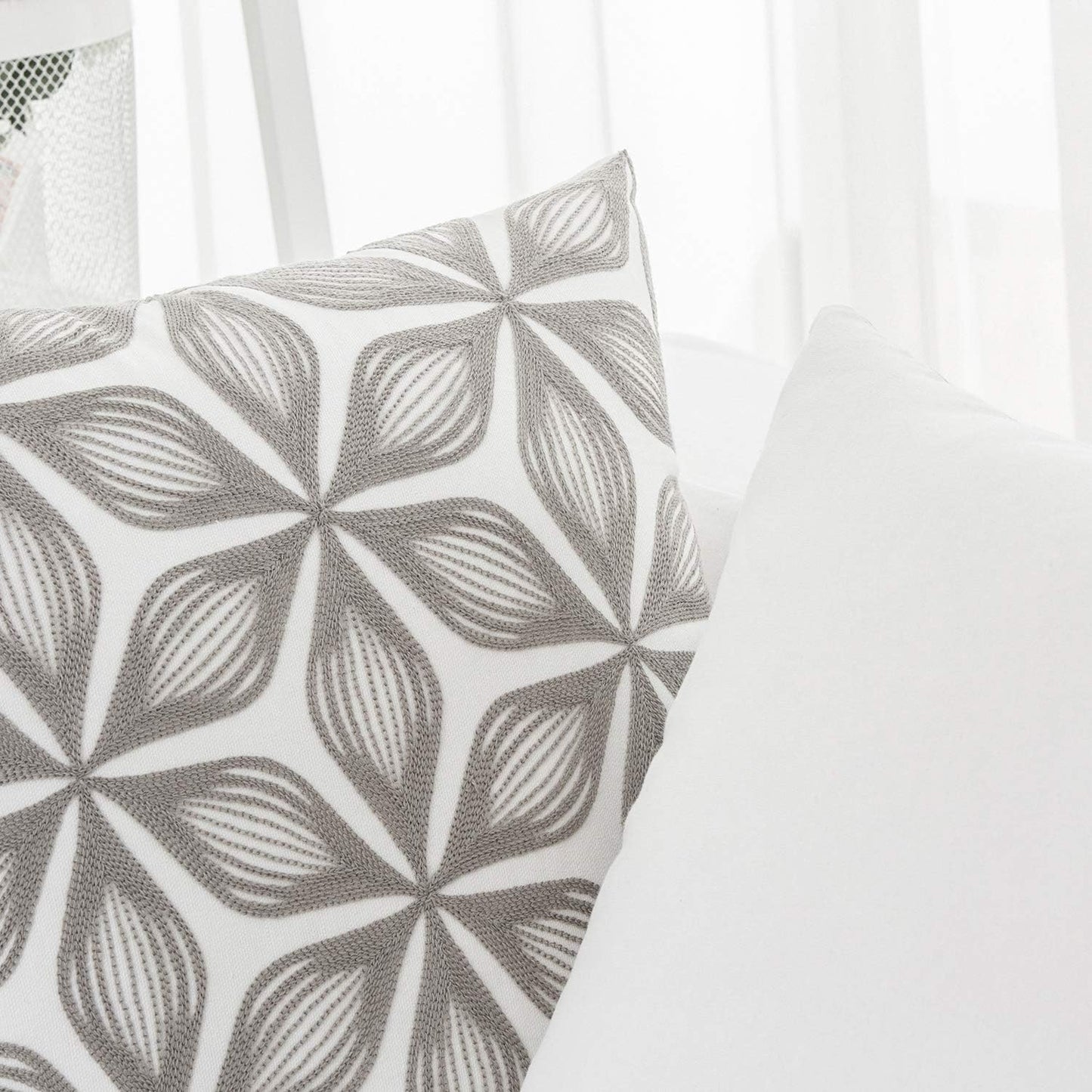 HWY 50 Grey Gray Decorative Throw Pillow Covers 18x18 Inch (1 Piece), Embroidered Cotton Farmhouse Cushion Cover Pillow Case for Sofa Couch Living Room Bed, Fashion Geometric