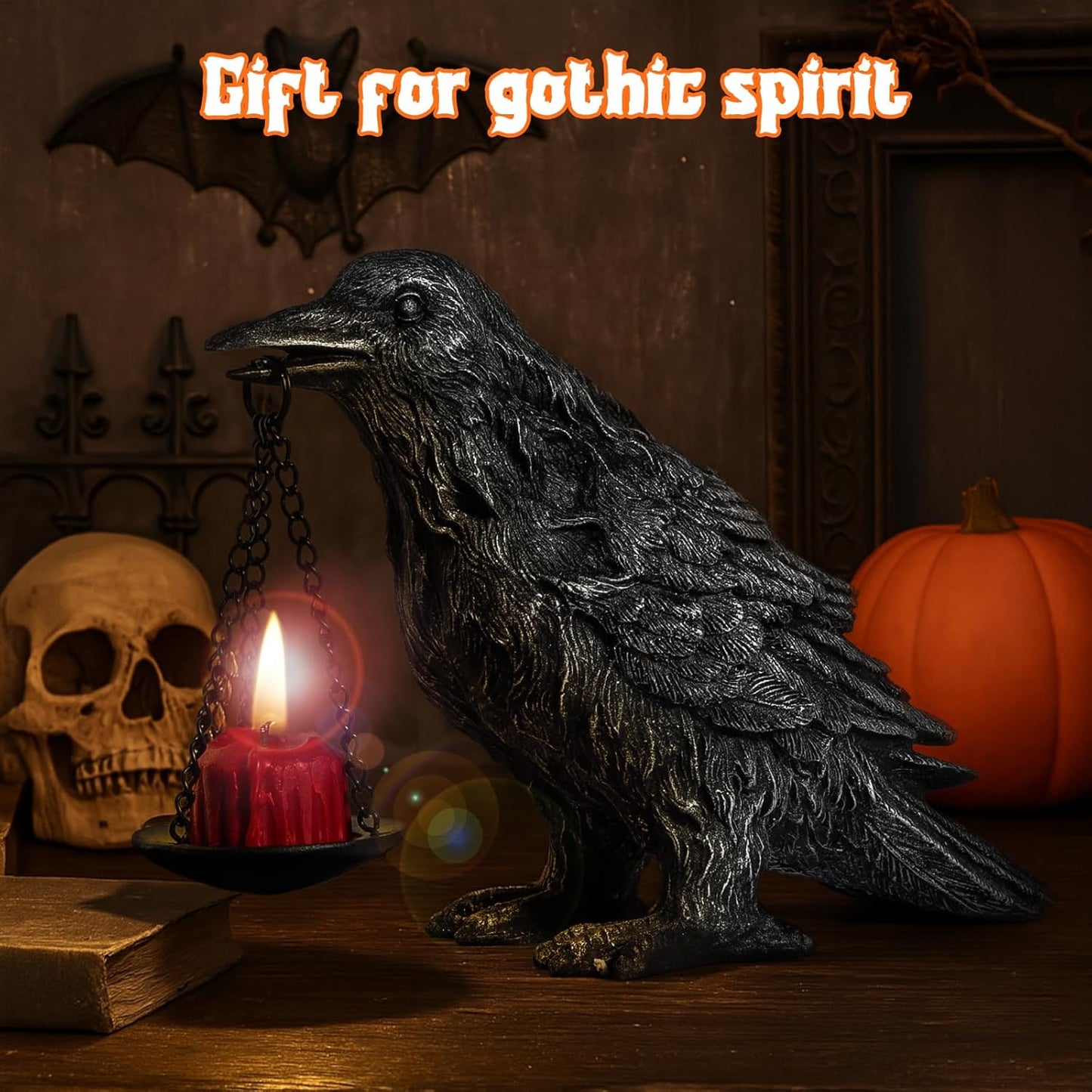 Gothic Home Decor Fake Crow Light Holder Raven Lamp Tealight Candle Holder Resin Statue Half Silver
