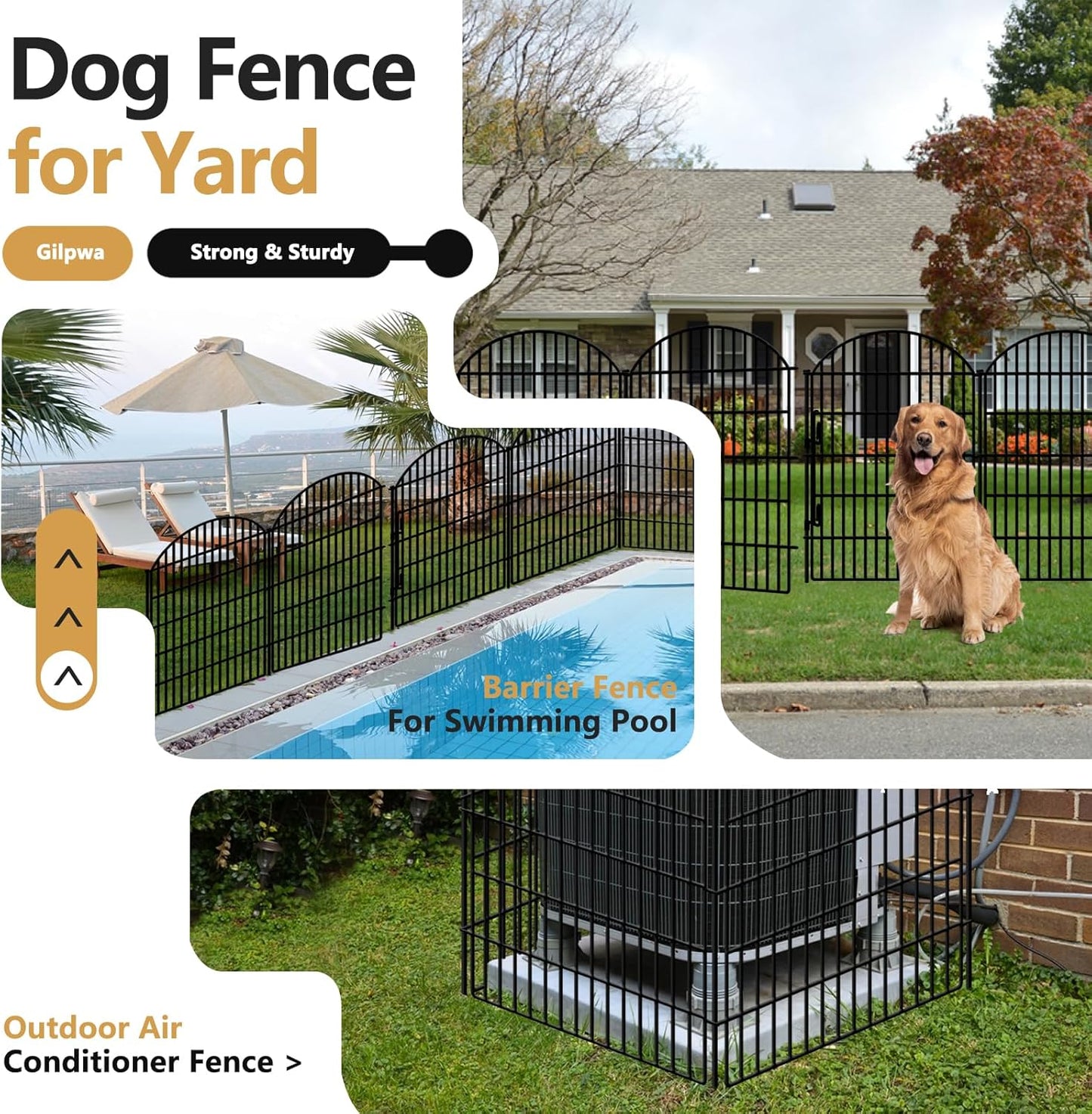 10 Panels Decorative Garden Fence with Lock, 40in (H) X 21.92ft (L) No Dig Dog Fences Outdoor for Yard, Rustproof Tall Animal Barrier Fencing, Metal Panels Suitable for Yards Border, Patio Use