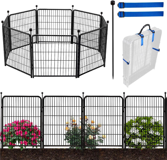 ADAVIN 48 in(H) Garden Fence without Gate, 8 Panels Total 17.7 Ft(L), Dog Fence Outdoor For Yard, Fencing for garden beds, Dog Digging Fences Barrier, Black Iron Metal Heavy Flowers Fences and Borders