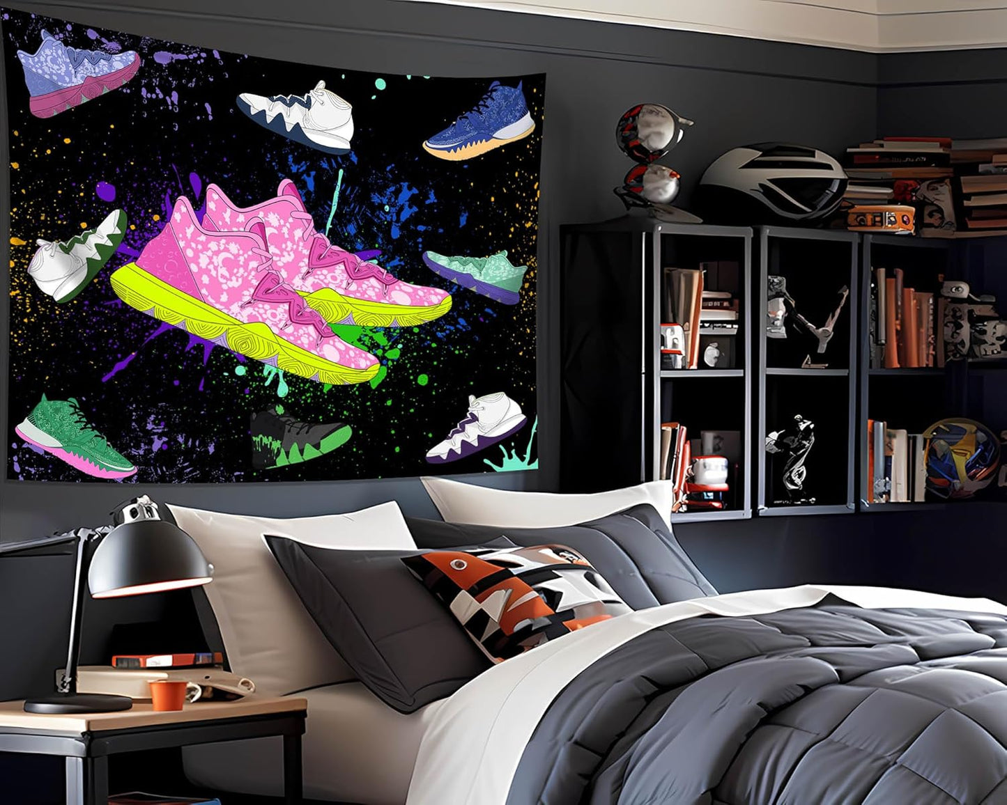 dueeia Sneaker Tapestry Wall Hanging Sneakerhead Ball Party Decorations Basketball Shoes Sports Backdrop for Teen Boys Mens Bedroom Living Room Dorm Wall Decor (90.6"x70.9")