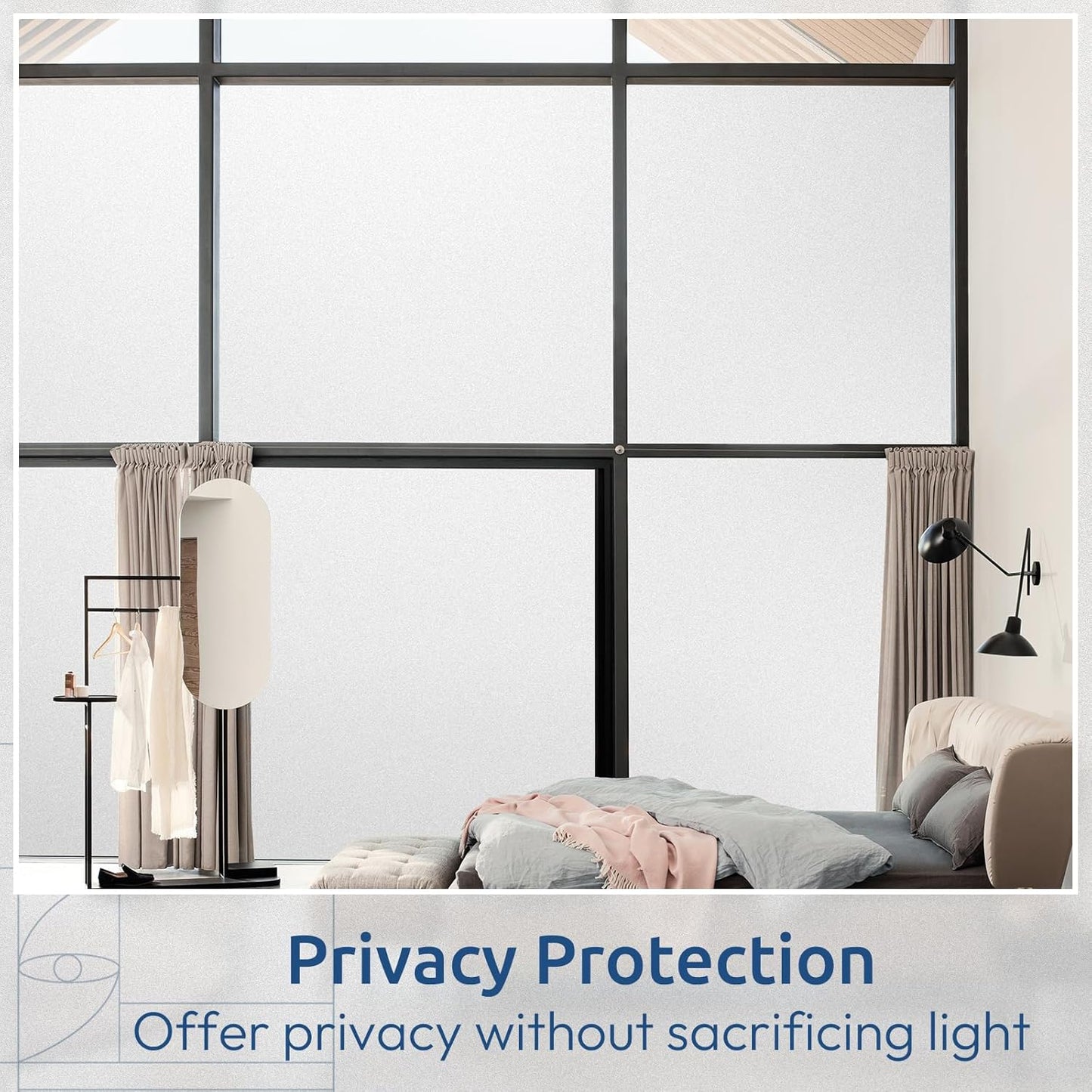 rabbitgoo Window Privacy Film, Non-Adhesive Frosted Glass Window Film for Bathroom, Static Cling Heat Blocking Stickers for Home Indoor Opaque Frosting Coverings House Tint, Matte White 11.8"x 78.7"