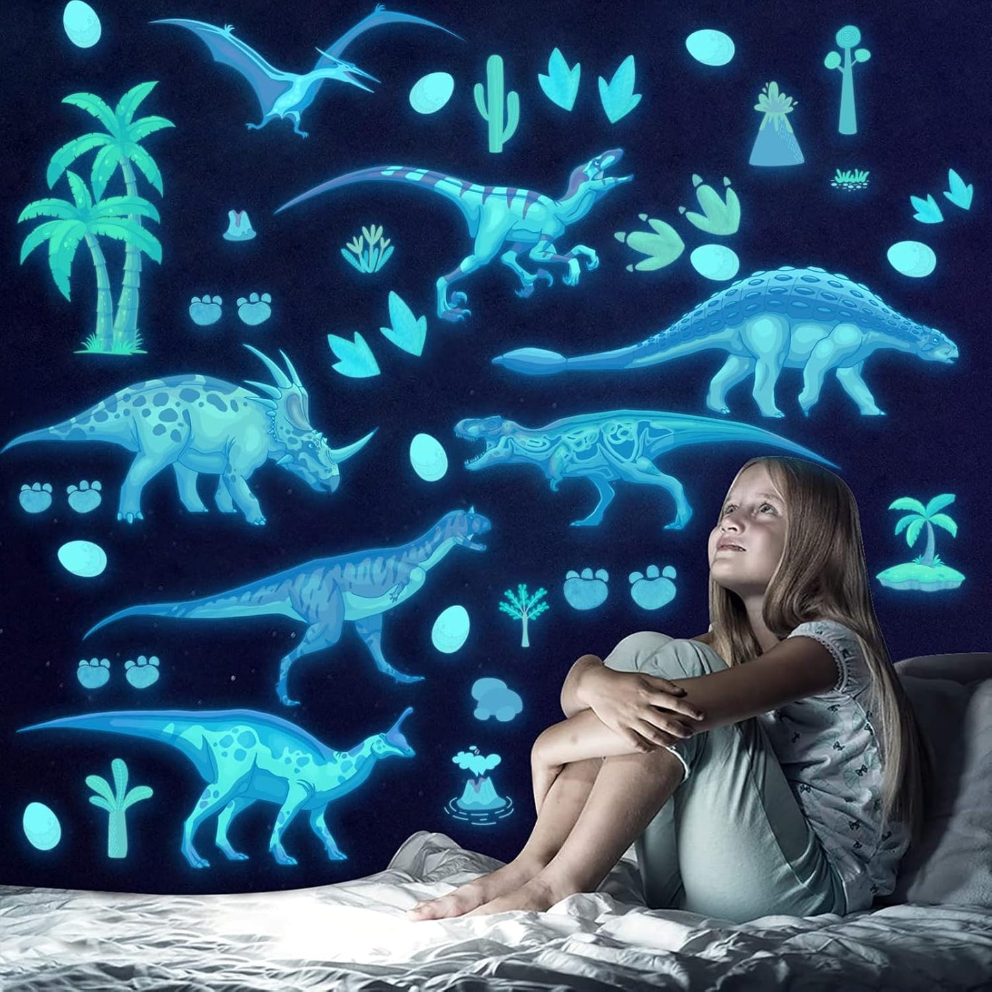 Glow in The Dark Dinosaur Wall Decals, Glowing self-Adhesive Stickers for Ceiling, Children's Room Removable Fluorescent Wall Stickers Children's Room Stickers Boys and Girls Room Decoration Gift