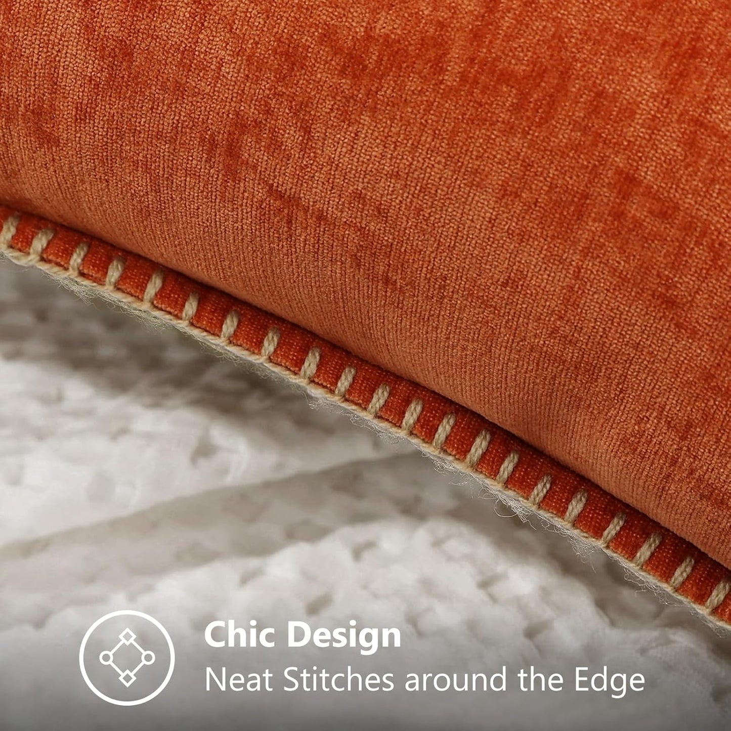 decorUhome Fall Chenille Soft Throw Pillow Covers 18x18 Set of 2, Farmhouse Velvet Neutral Decorative Euro Pillow Covers with Stitched Edge for Couch Sofa Bed Home Decor, Rust