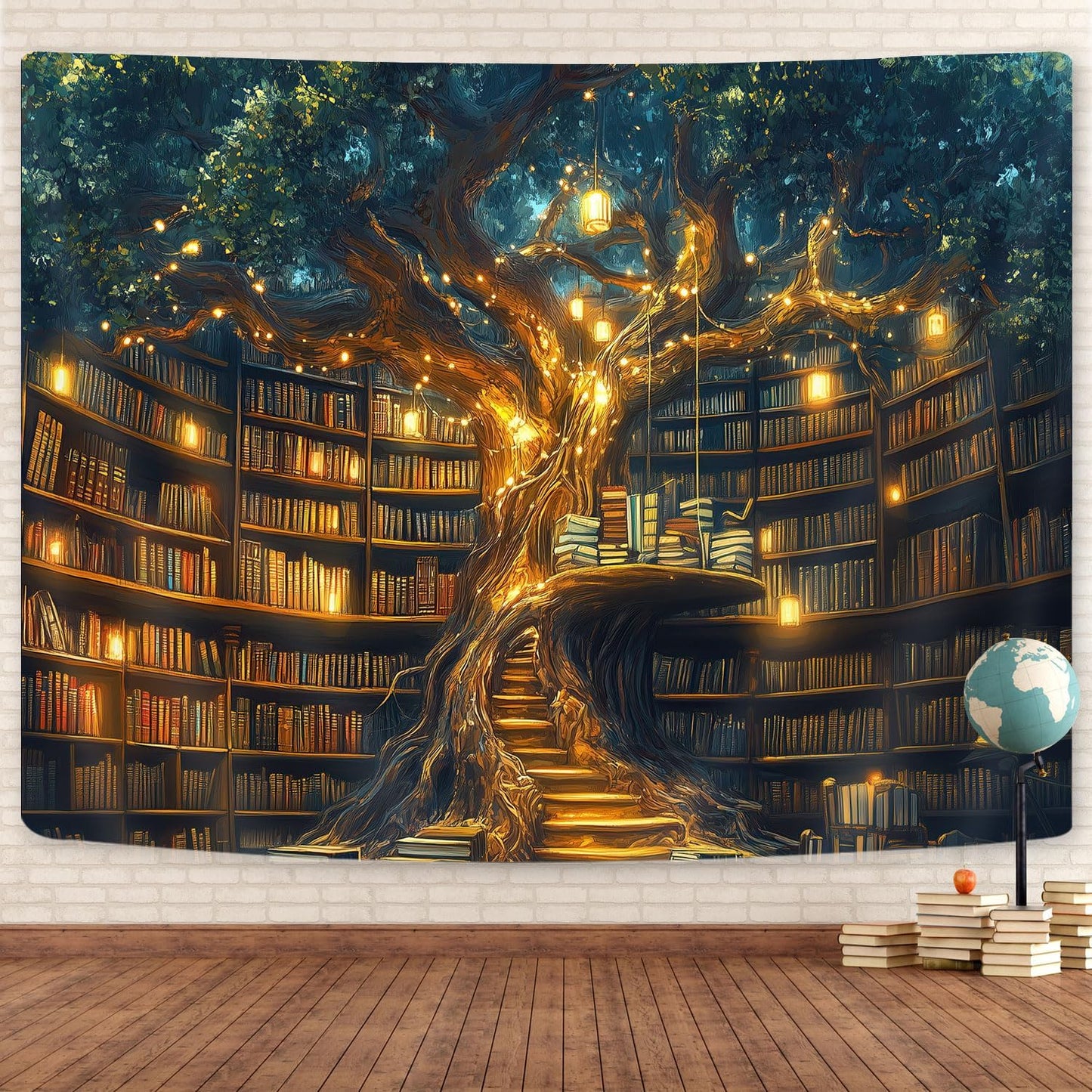 GOAOK Fantasy Library Tapestry For Classroom, Mysterious Tree Magic Bookshelf Aesthetic Tapestries, Witchy Fairytale Tree Vintage Bookshelf Book Art Tapestry Wall Hanging College Room Bedroom, 80"X60"