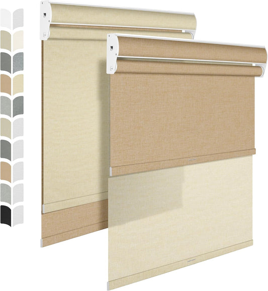 BERISSA Cordless Dual Roller Shades with Cassette Valance,Double Window Shades Blackout and Light Filtering Shades,Day and Night Roller Shades for Home Office Door.Linen Beige.78 W x 44" H