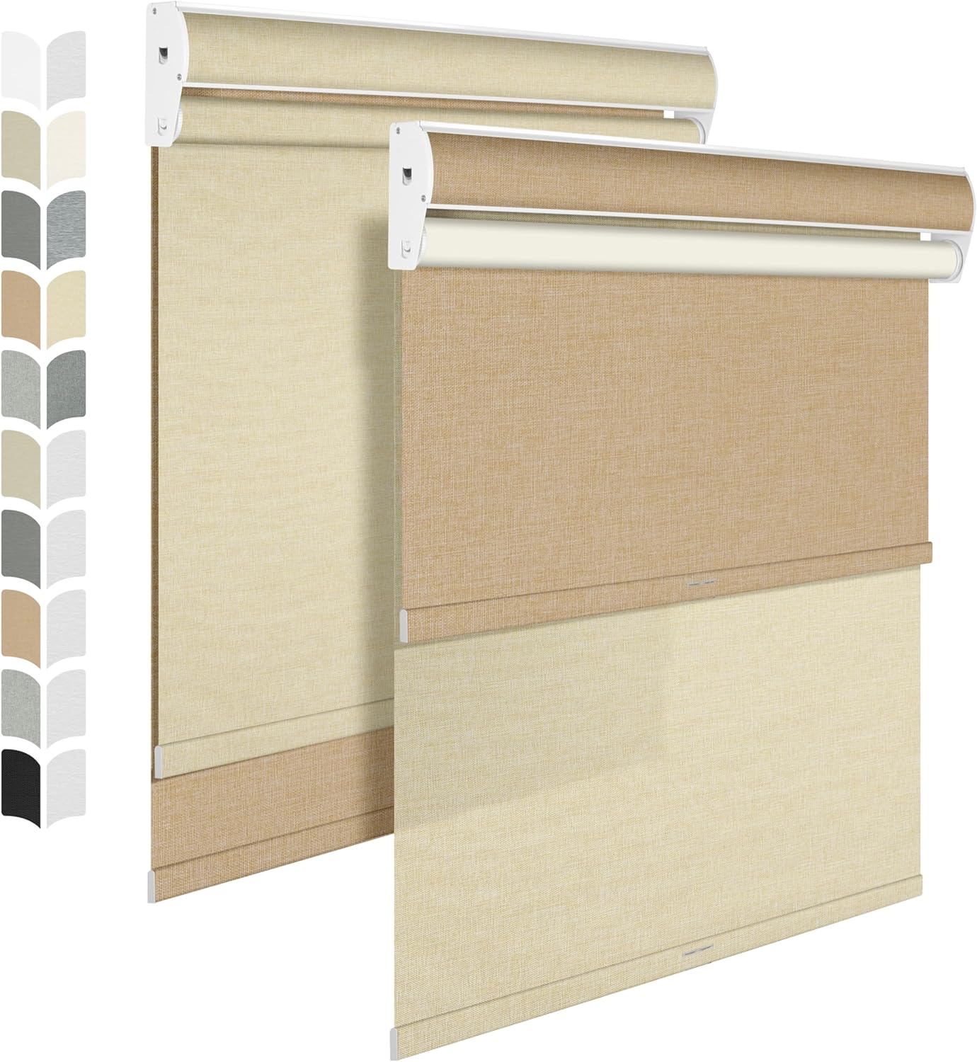 BERISSA Dual Roller Shades with Cassette Valance, Blackout and Light Filtering, Day and Night Shades for Home Office. Linen Beige. Custom Sizes