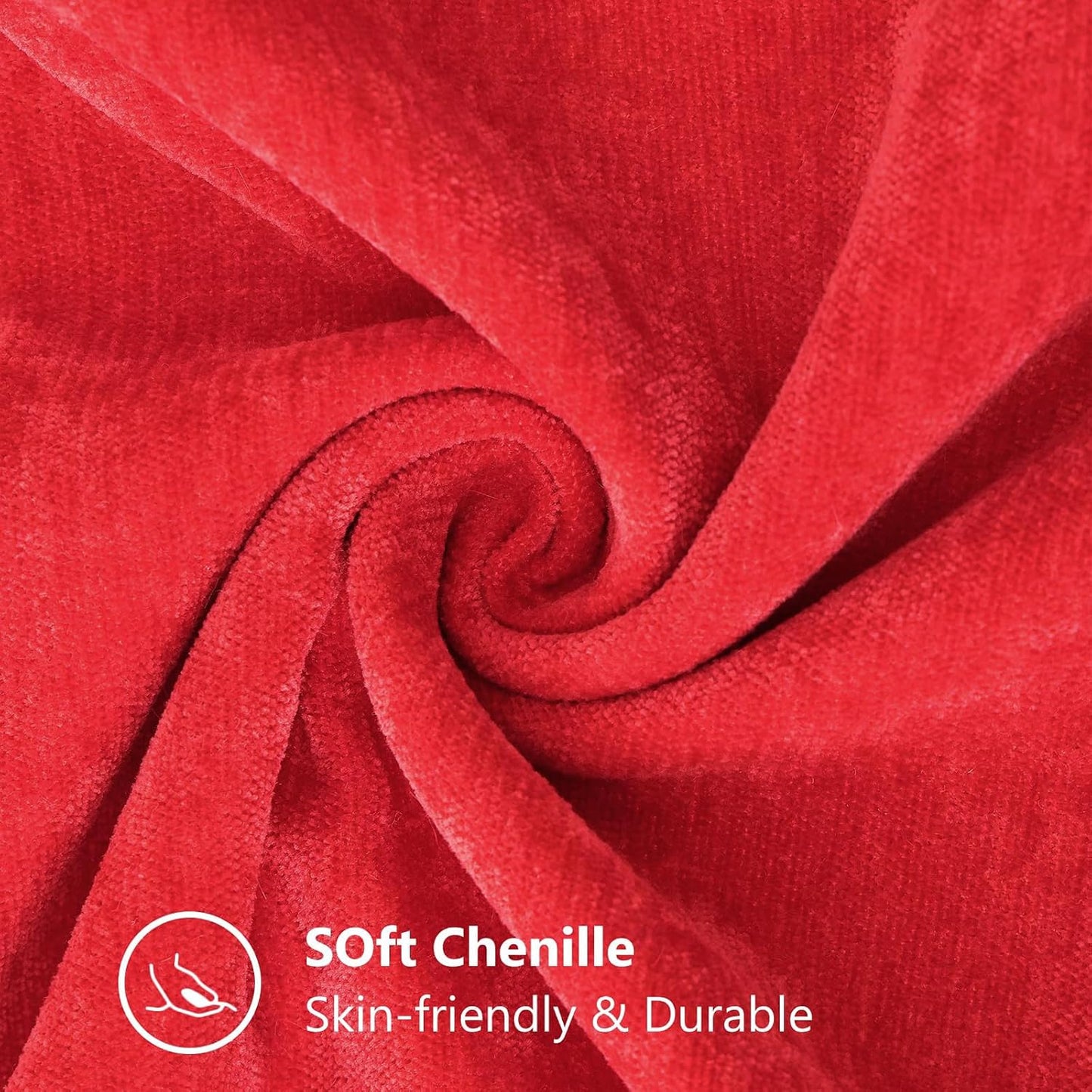 decorUhome Chenille Soft Throw Pillow Covers 18x18 Set of 2, Farmhouse Velvet Neutral Decorative Euro Pillow Covers with Stitched Edge for Couch Sofa Bed Home Decor, Red