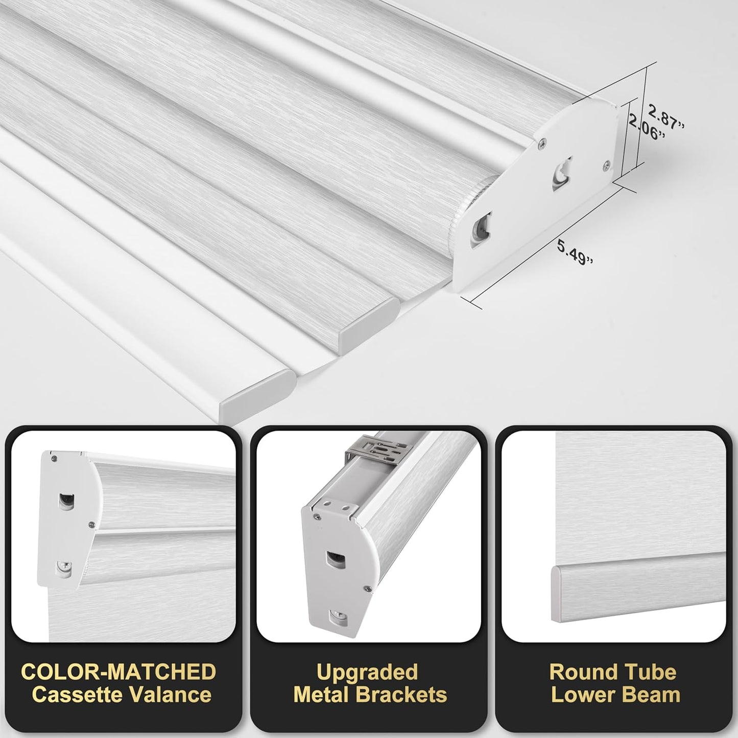 BERISSA Cordless Double Roller Shades with Cassette Valance, Blackout and Light Filtering, Day and Night Shades for Home Office Door - Striped Jacquard White, 58 W x 80" H