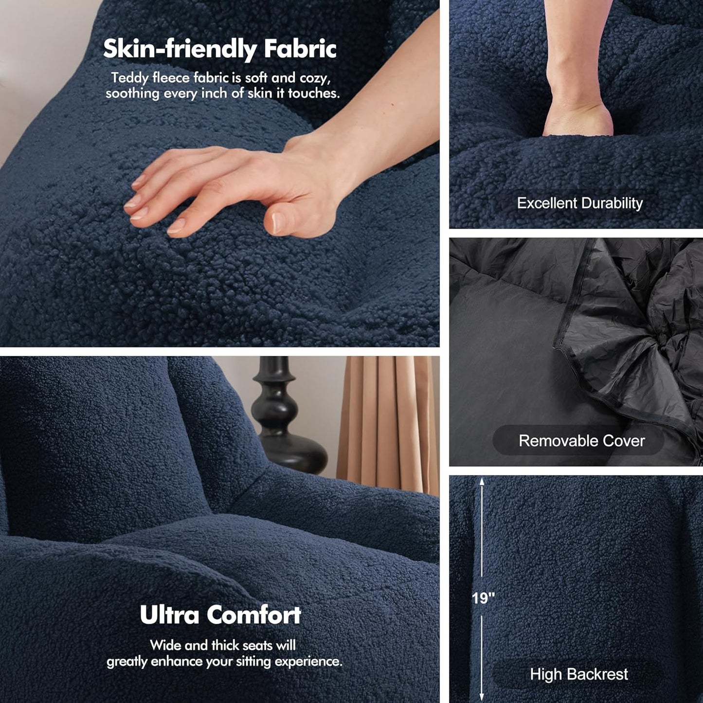 Homguava Bean Bag Chairs for Adults,Giant Beanbag Couch Adult Bean Bag Chair with Filler Included,Modern Lazy Sofa Comfy Chair for Living Room(Blue)