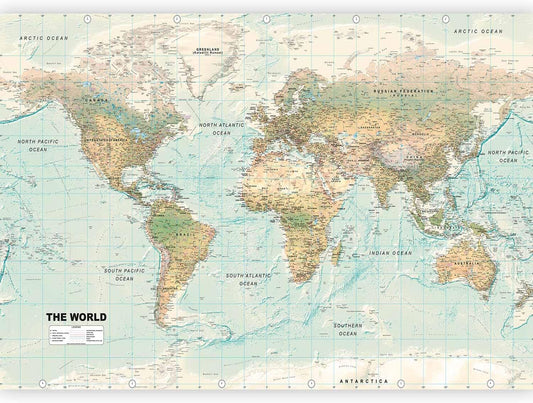 artgeist Premium Wall Mural World Map 98x69 in - XXL Non-Woven Wallpaper Fleece Wall Decor Photo Print Picture Image Design Home Map of The World k-A-0091-a-d