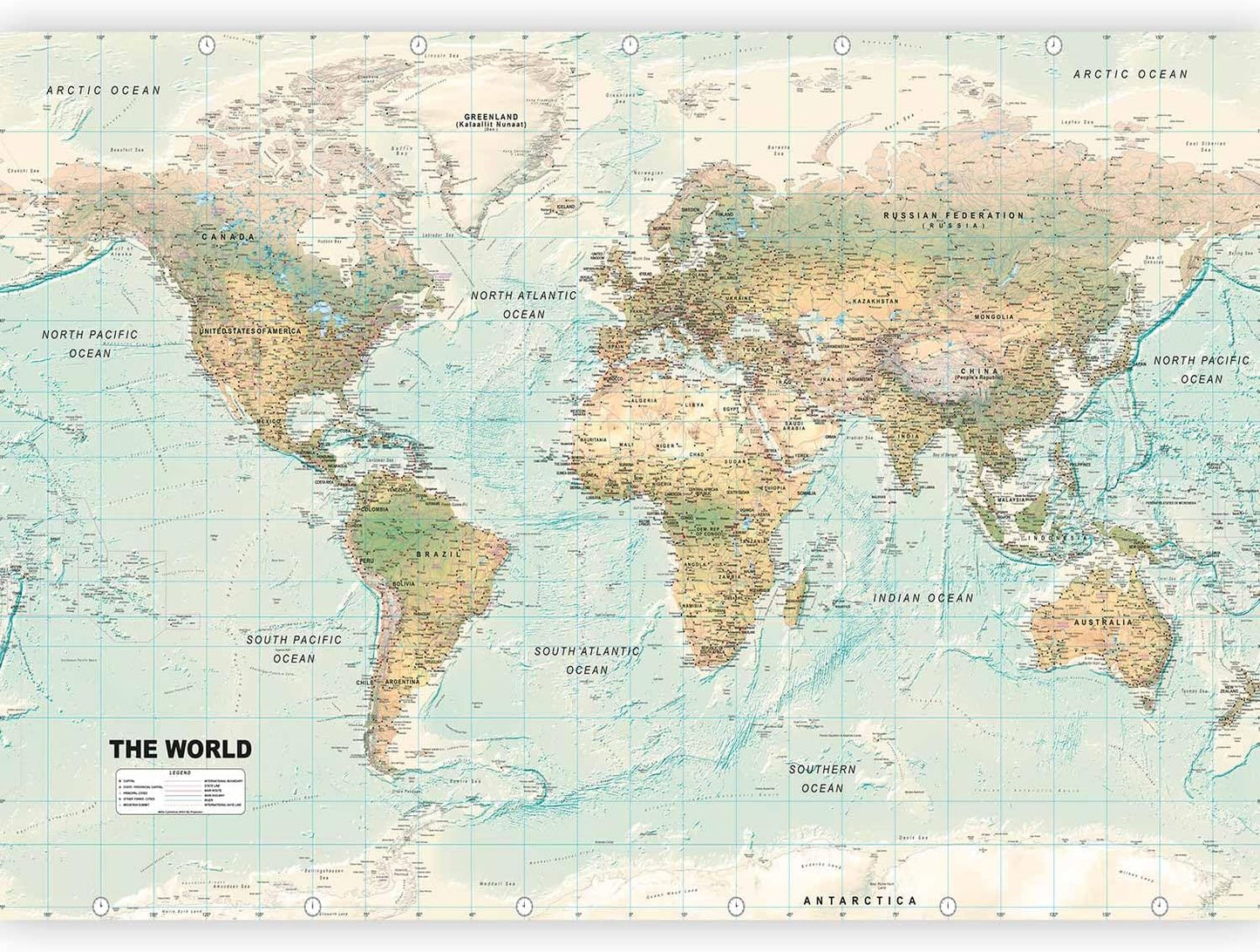 artgeist Premium Wall Mural World Map 157x110 in - XXL Non-Woven Wallpaper Fleece Wall Decor Photo Print Picture Image Design Home Map of The World k-A-0091-a-d