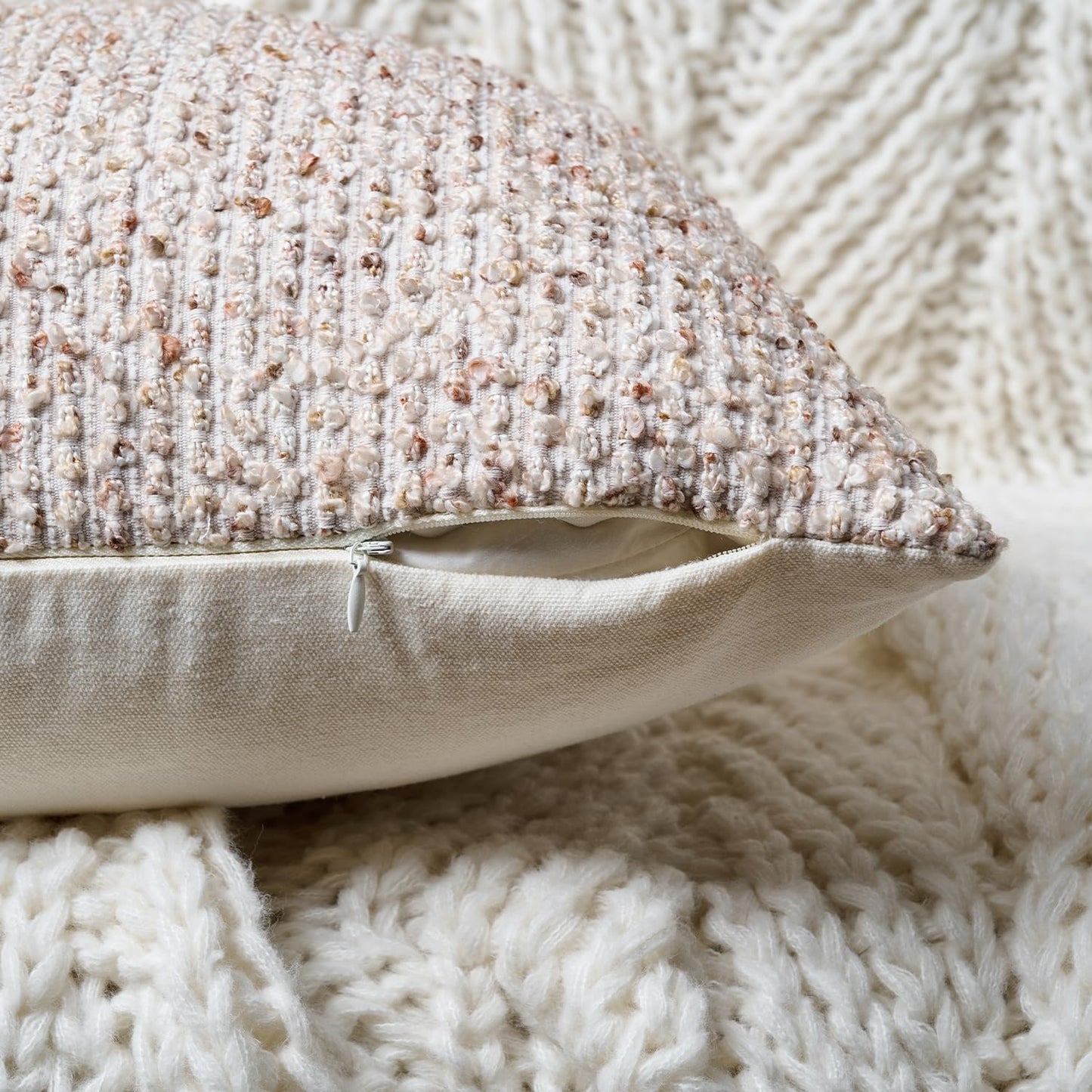 Striped Throw Pillow Covers 12x20 Set of 2 Beige Textured Boucle Chic Morden Boho Accent Farmhouse Rectangular Lumbar Decorative Couch Pillow Covers for Home Decor Bed Sofa Living Room