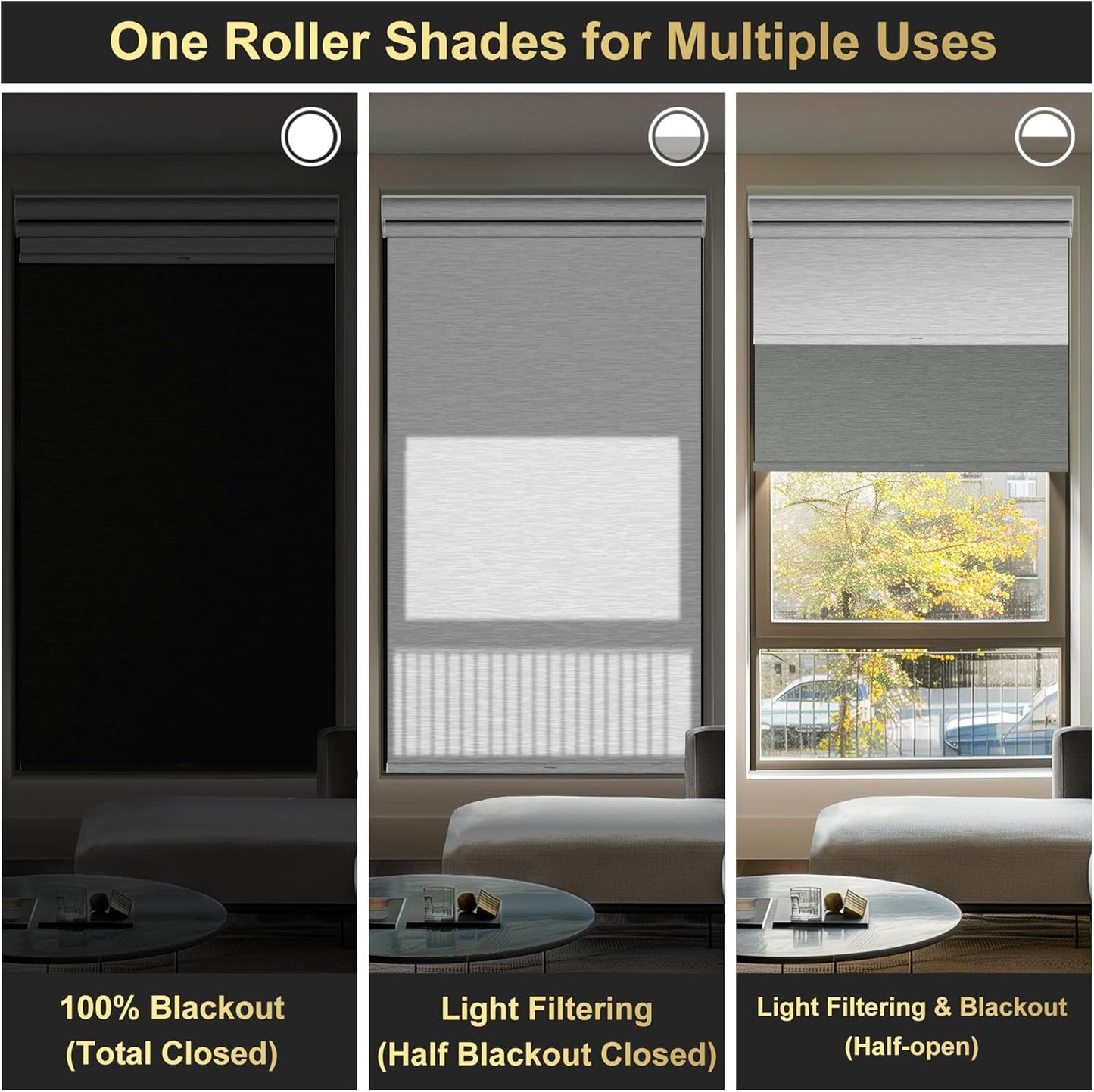 BERISSA Dual Roller Shades with Cassette Valance, Blackout & Light Filtering Shades - Day & Night for Home Office or Door. Grey & White, 32 W x 36" H