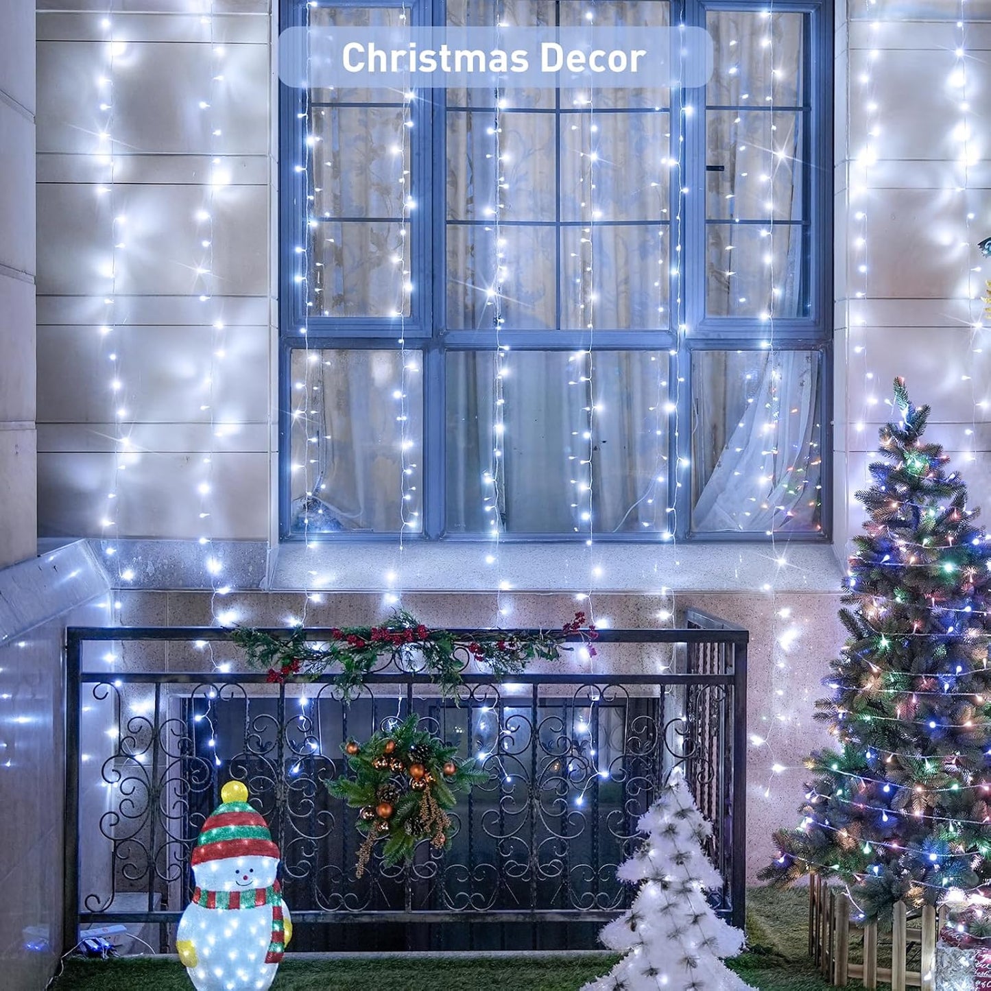 JMEXSUSS 900LED Christmas Curtain Lights, 9.5x29.5ft White Indoor/Outdoor Plug-in with Remote, Window Hanging String Lights for Bedroom, Wedding, Xmas Decoration
