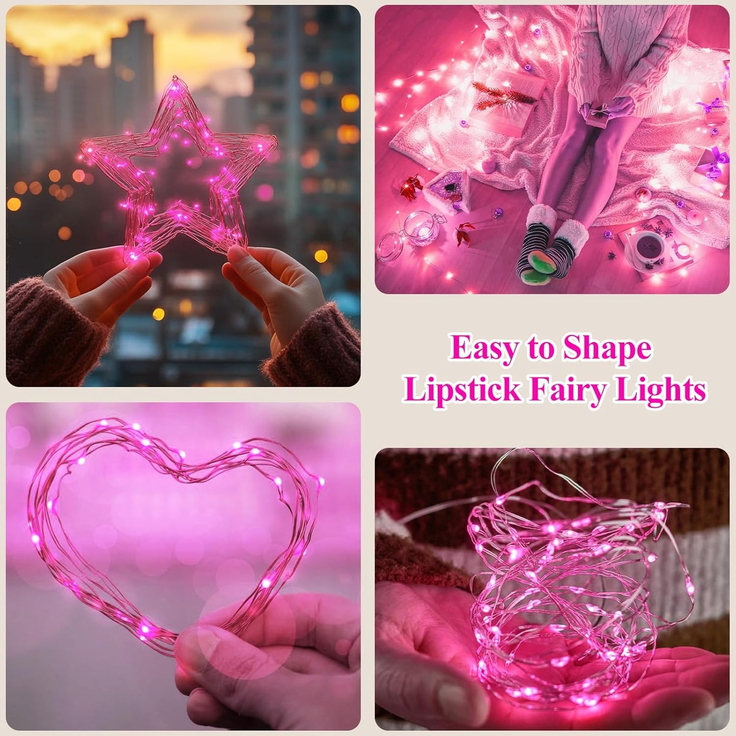 Lakumu Rechargeable String Lights Battery Operated, Fairy Lights with Timer, Mini LED Twinkle Lights for Bedroom, Christmas Decorations, Wedding, Vine, Centerpiece Table Decor (5M/16FT Pink)