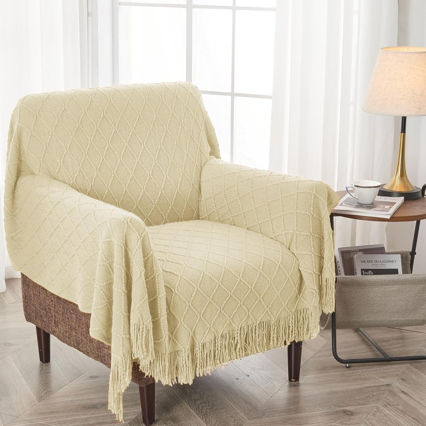 inhand Knitted Throw Blanket for Couch and Bed, Soft Living Room Home Decor Knitted Blanket with Tassel, Outdoor Lightweight Breathable Summer Blanket, Farmhouse Warm Woven Decorative, 50"x60"