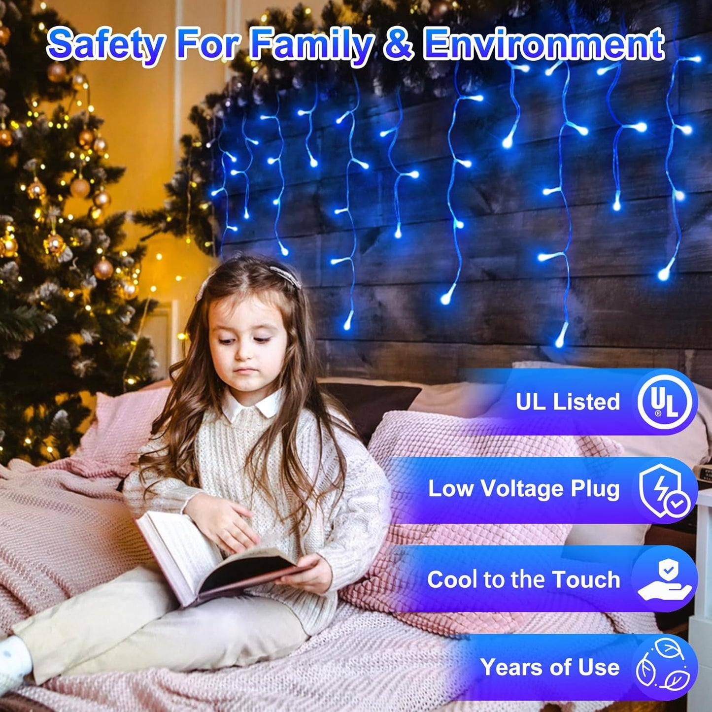 648 LED Christmas Lights with 144 Drops, 66ft 8 Modes Christmas String Lights Outdoor, Waterproof Christmas Decorations Fairy Lights with Timer Memory for Xmas Party Patio Window Fence Blue