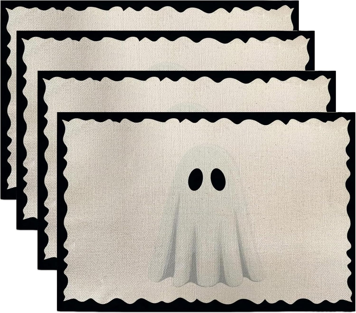 Halloween Ghost Placemats, 4Pcs Black&White Washable Heat Resistant 12×18 Inch Table Mats Cute Place Mats for Party Outdoor Decoration Kitchen Dining Décor