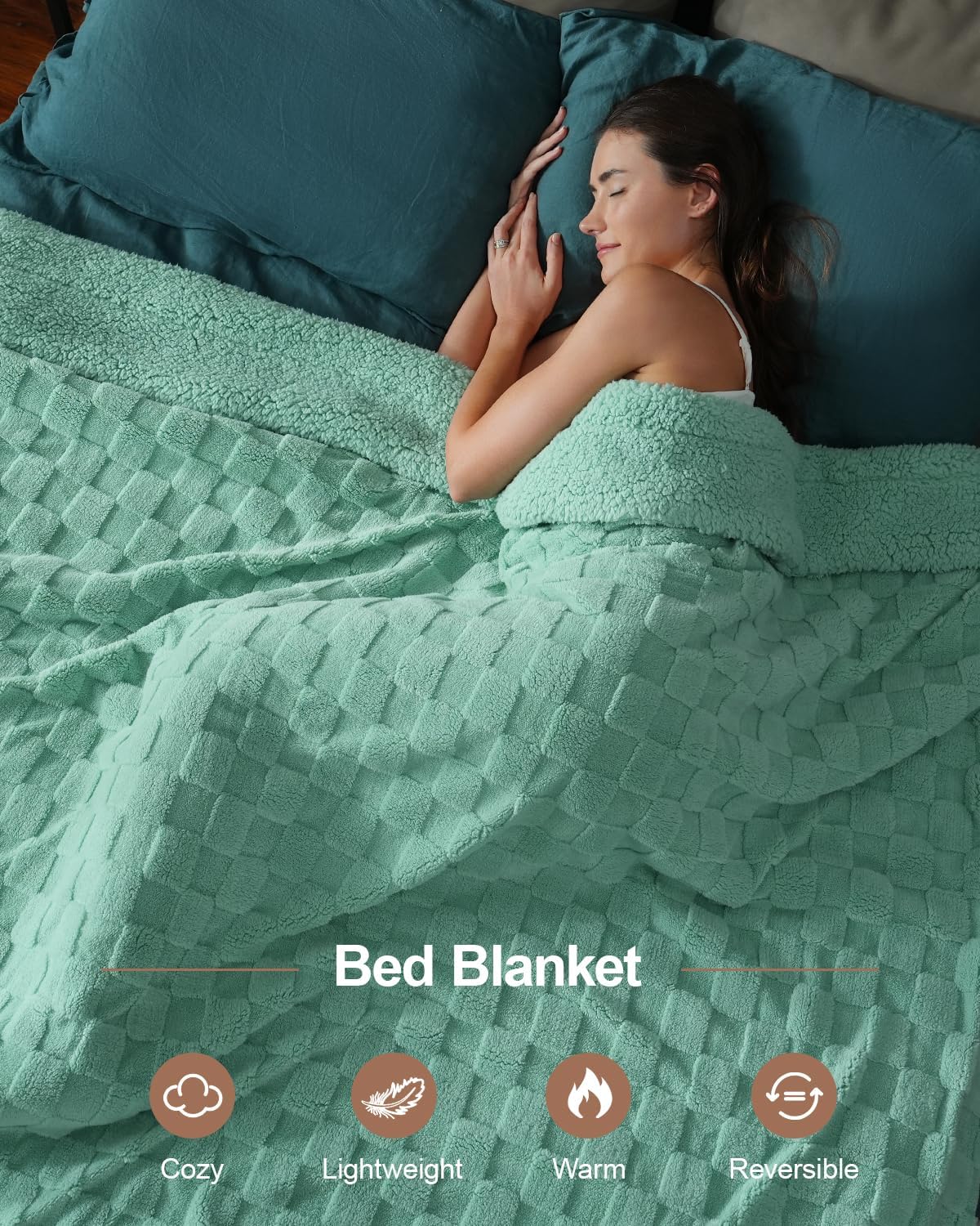 Pawque Super Soft Cozy Throw Blanket Queen Size for Couch Bed, Fluffy Sherpa Fleece Reversible Thick Warm Fuzzy Blanket for All-Season, 3D Checkered Jacquard Decorative Blankets, Sage Green, 90"x90"