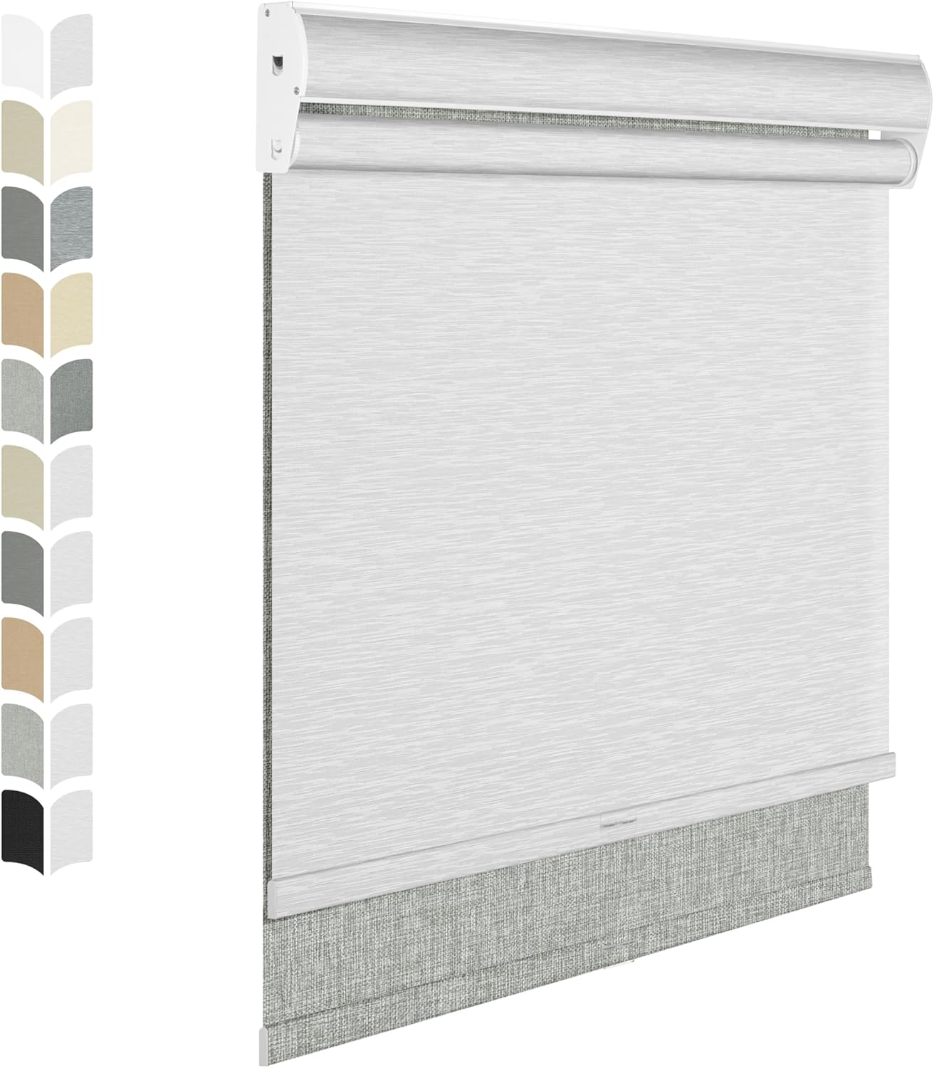 BERISSA Cordless Dual Roller Shades with Cassette Valance, Double Window Shades - Blackout and Light Filtering - Day and Night for Home Office Door. Linen Grey and White. 36 W x 86" H