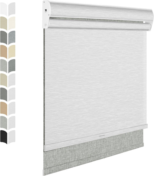 BERISSA Cordless Dual Roller Shades with Cassette Valance, Double Window Shades Blackout and Light Filtering, Day and Night for Home Office Door. Linen Grey and White. 54 W x 72" H