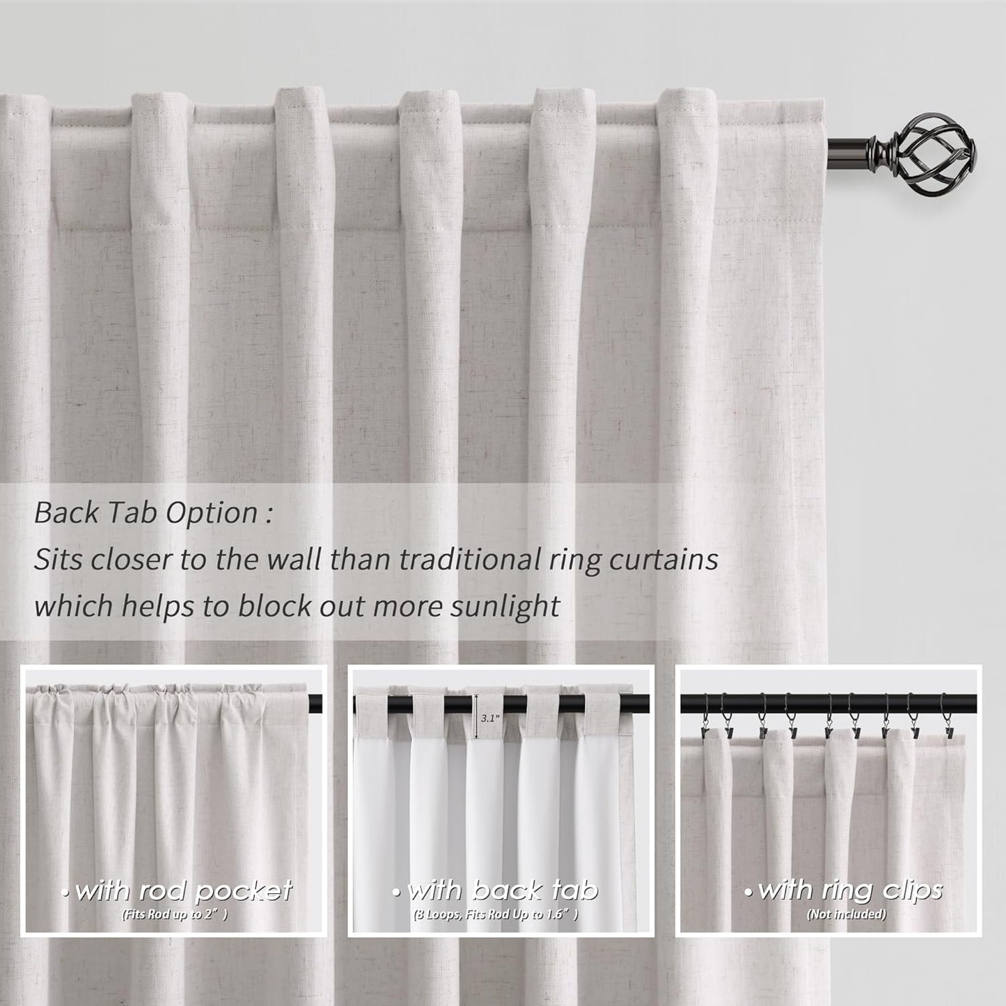 BOODII Full Blackout Curtains 90 Inches Long Room Darkening Curtain for Bedroom Sliding Door Thermal Insulated Black Out Curtains & Drapes Champagne Neutral Linen 2 Panels Set Back Tab 52x90