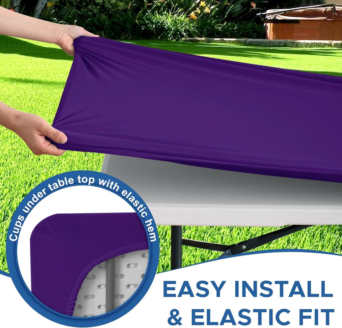 Fitted Tablecloth for 8 foot Rectangle Table-6 Pack Dark Purple Elastic Outdoor Picnic Table Cover-Spandex Stretch Folding Tablecloths 8ft for Camping Dining Room Patio Kitchen Banquet Party